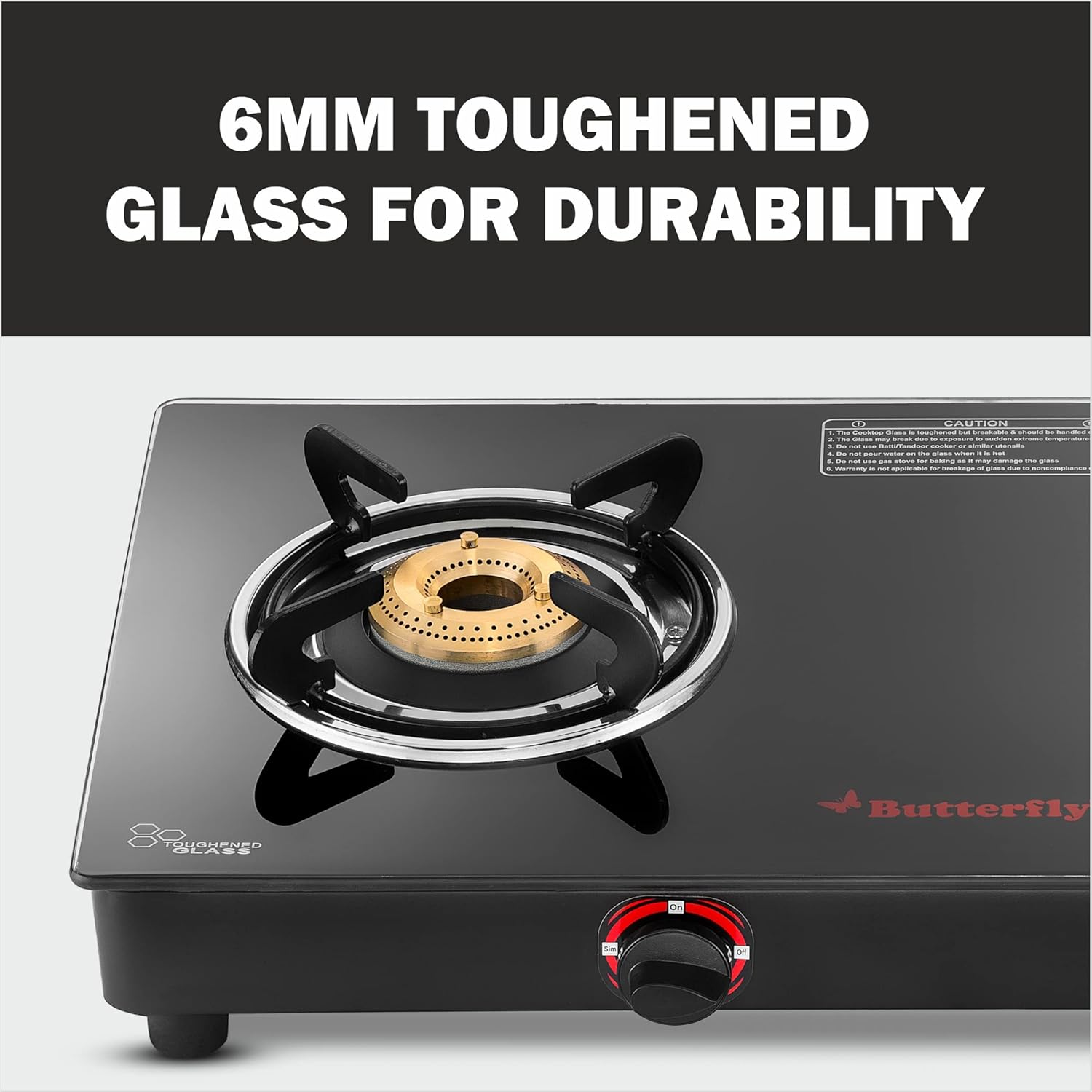 Butterfly Rapid 3 Burner Auto Ignition Glass Top Gas Stove Black