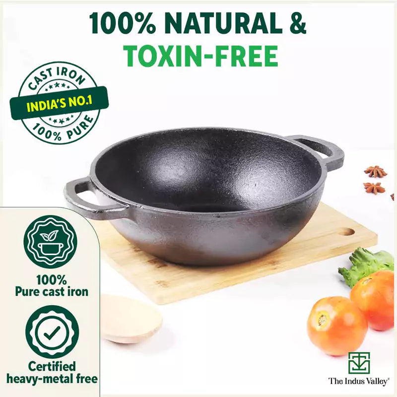 The Indus Valley CASTrong Cast Iron Kadai 25.4 cm – 2.3L