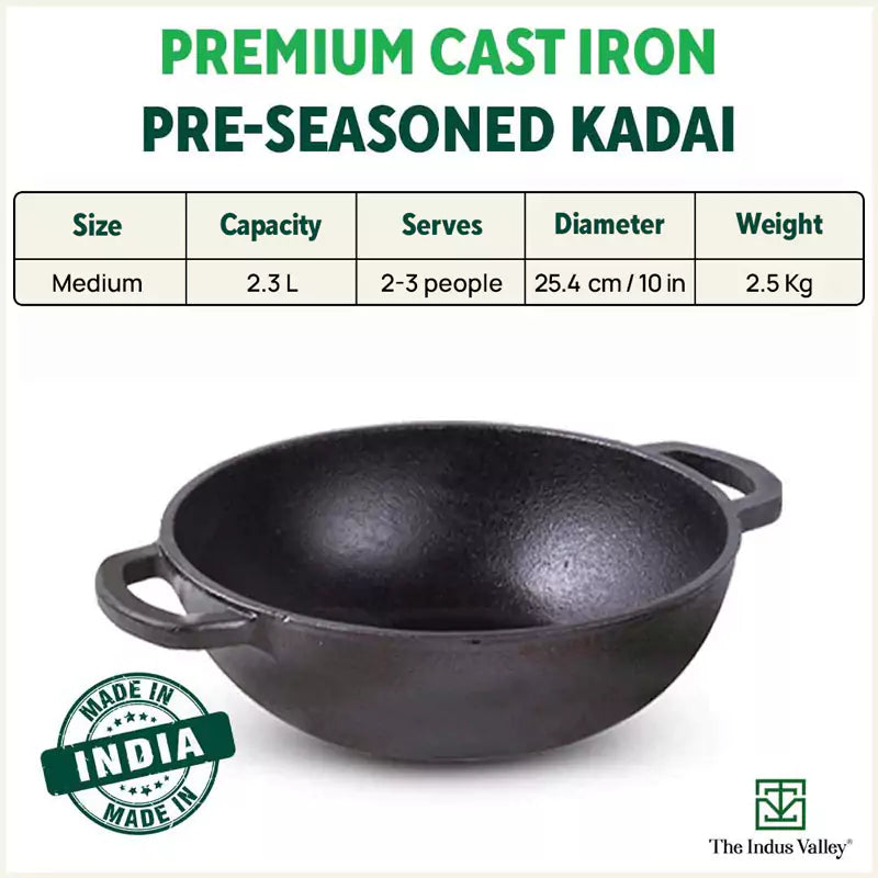 The Indus Valley CASTrong Cast Iron Kadai 25.4 cm – 2.3L