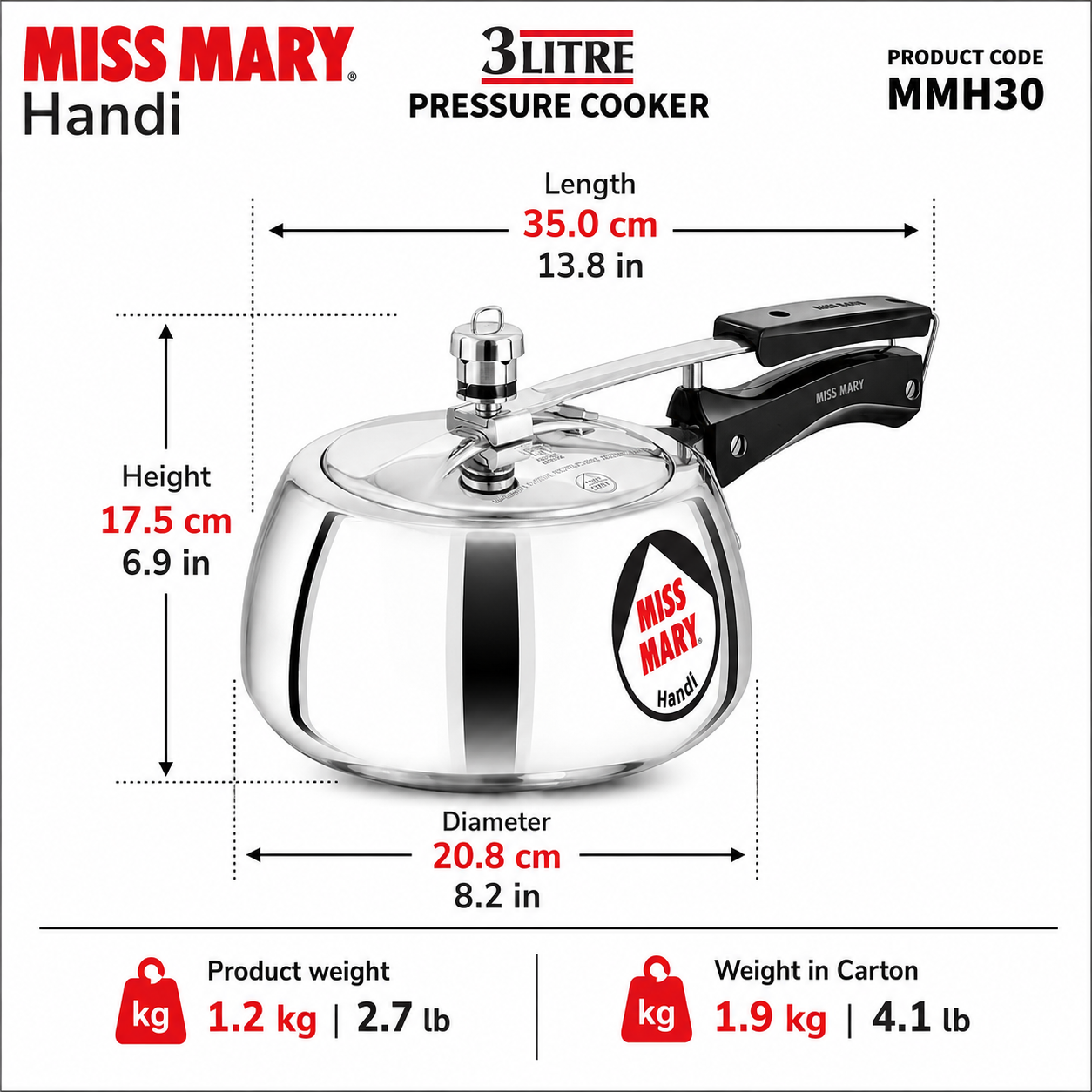 Hawkins Miss Mary Handi 3 L Pressure Cooker