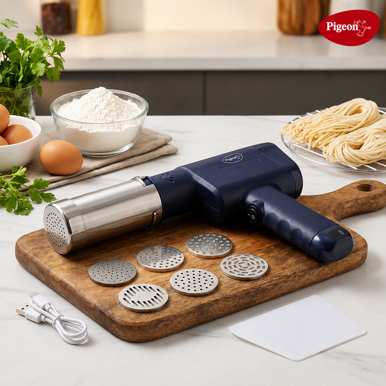 Pigeon Electric Rechargeable Idiyappam Maker with 13 Moulds
