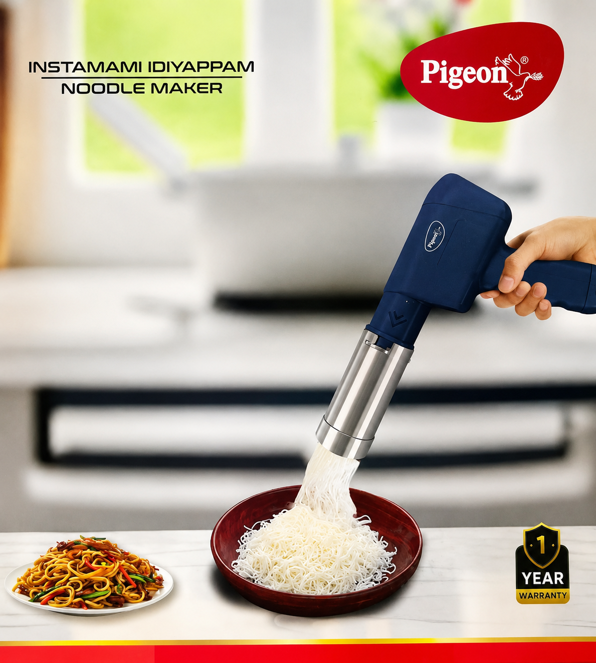 Pigeon Electric Rechargeable Idiyappam Maker with 13 Moulds