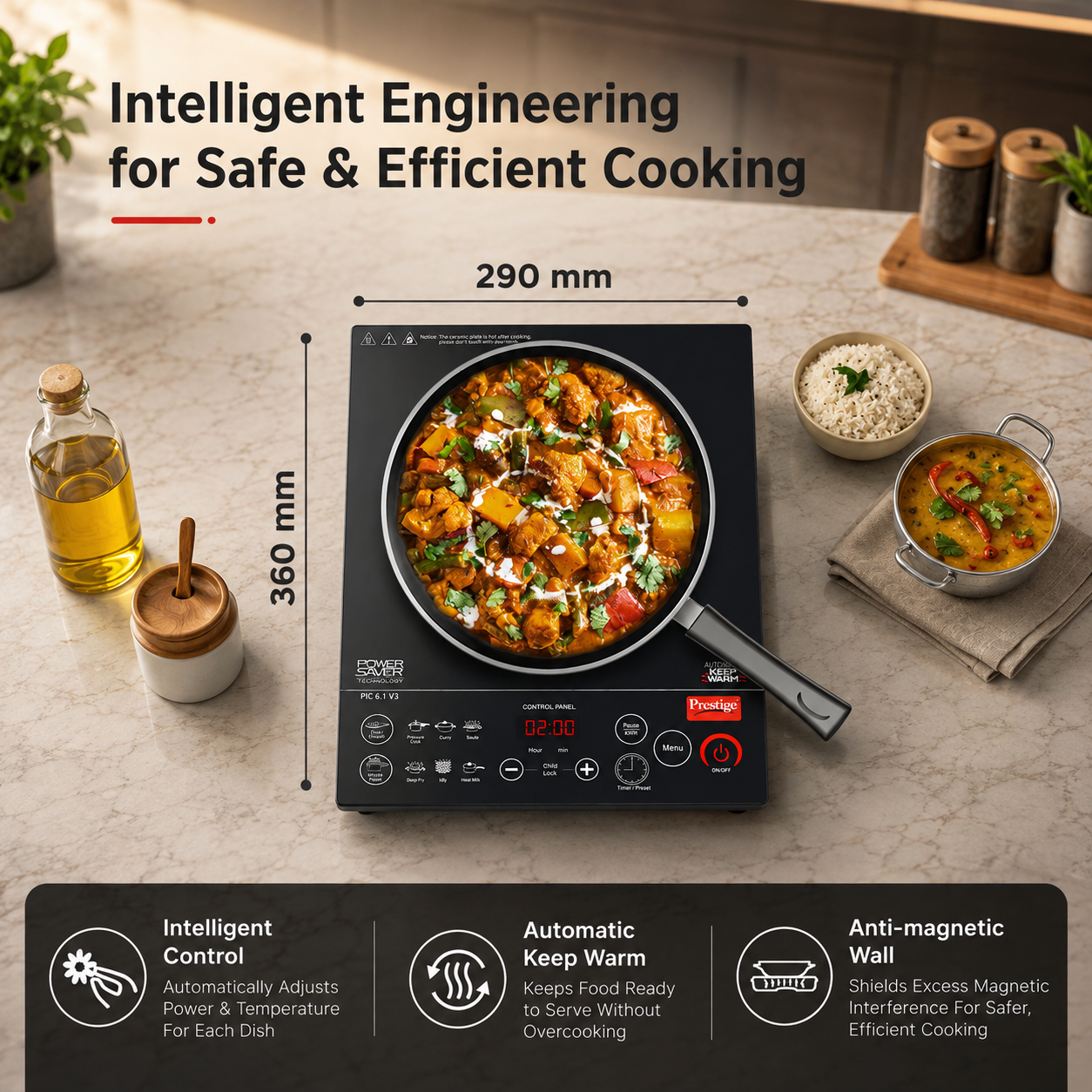 Prestige PIC 20 1600W Induction Cooktop with Indian Menu Options