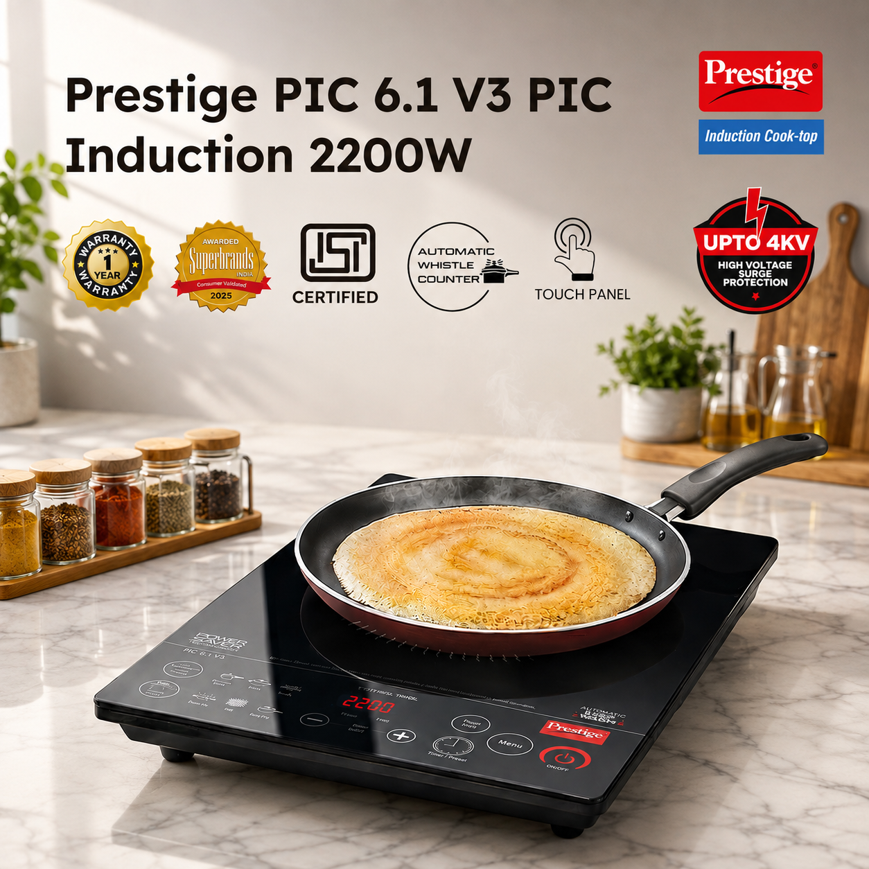 Prestige PIC 20 1600W Induction Cooktop with Indian Menu Options