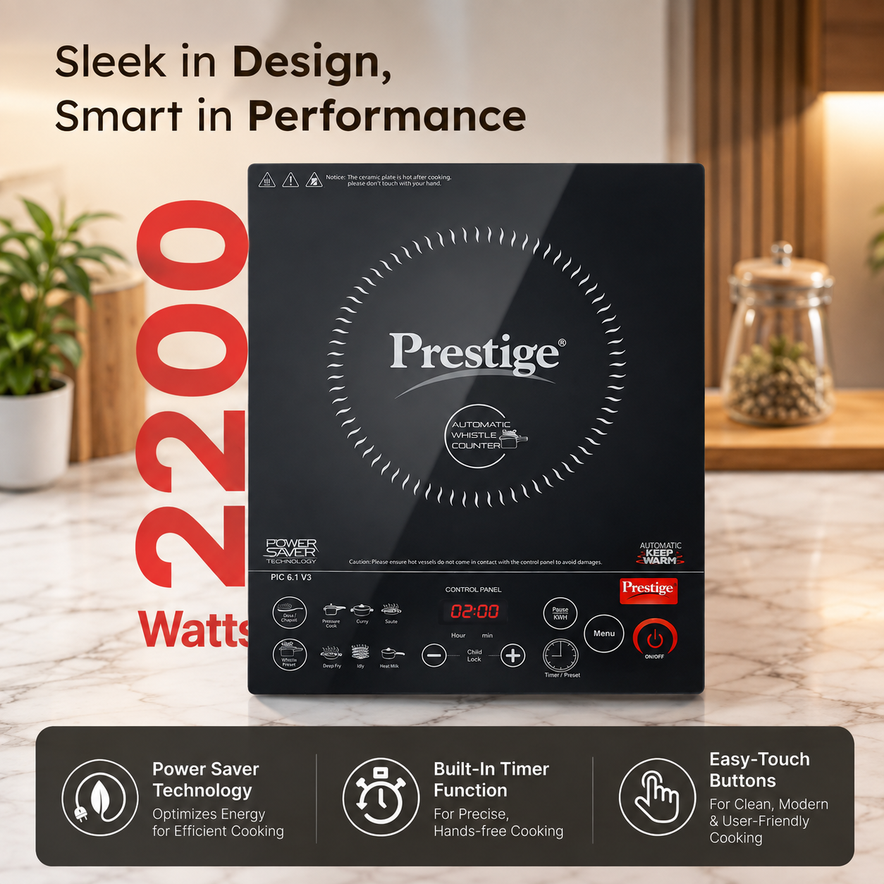 Prestige PIC 20 1600W Induction Cooktop with Indian Menu Options