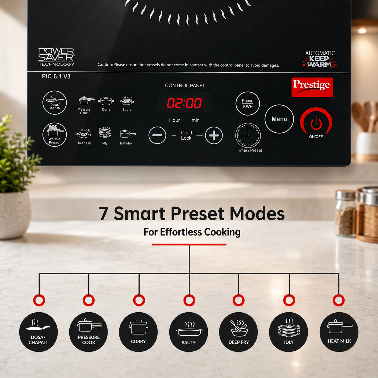 Prestige PIC 20 1600W Induction Cooktop with Indian Menu Options