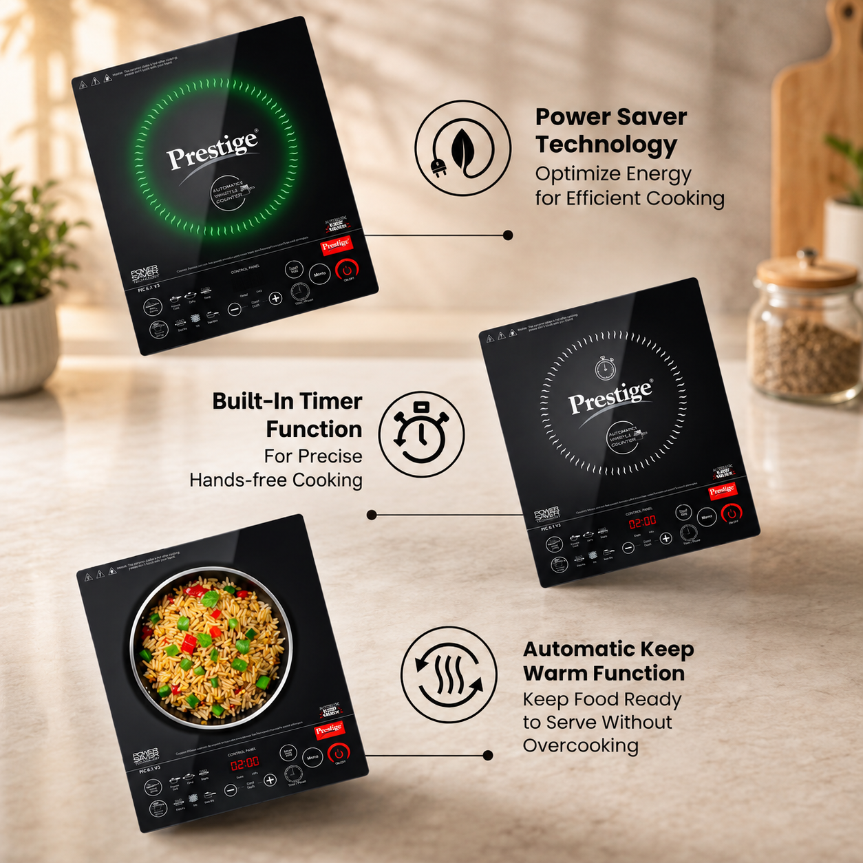 Prestige PIC 20 1600W Induction Cooktop with Indian Menu Options