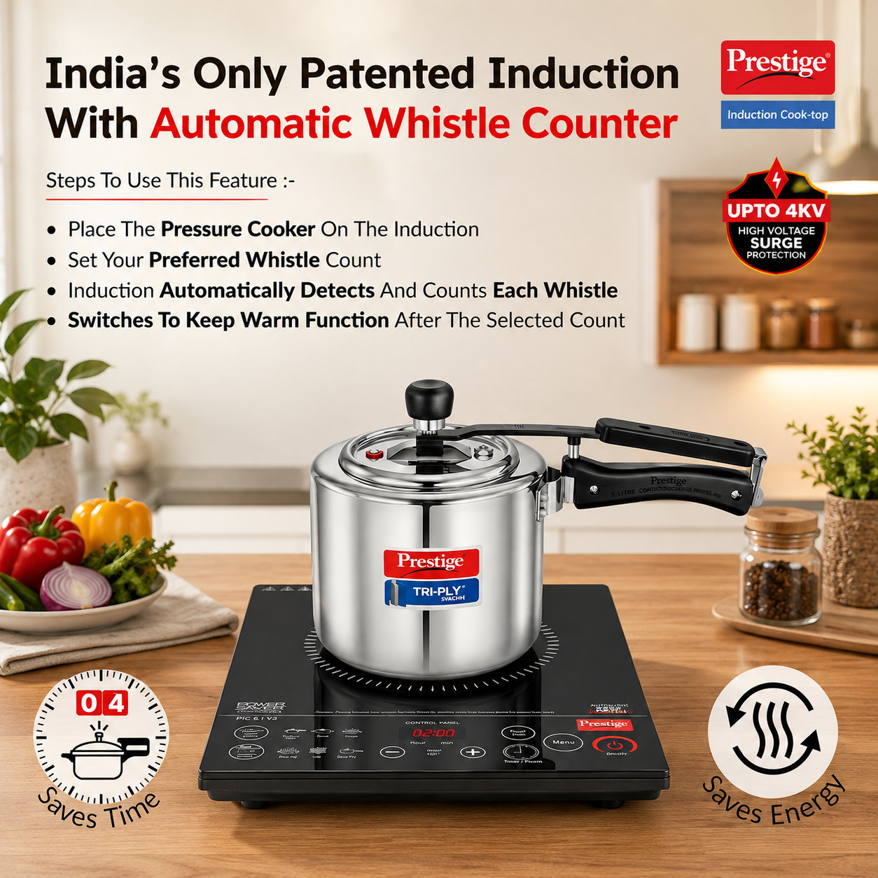 Prestige PIC 20 1600W Induction Cooktop with Indian Menu Options