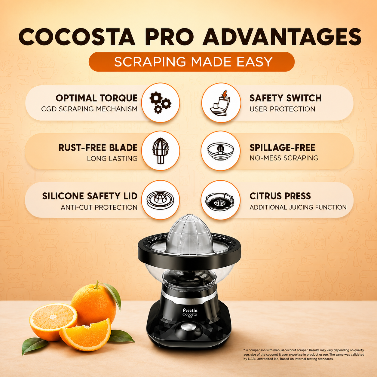 Preethi Cocosta Pro KP002 Coconut Scraper & Citrus Juicer – 100W