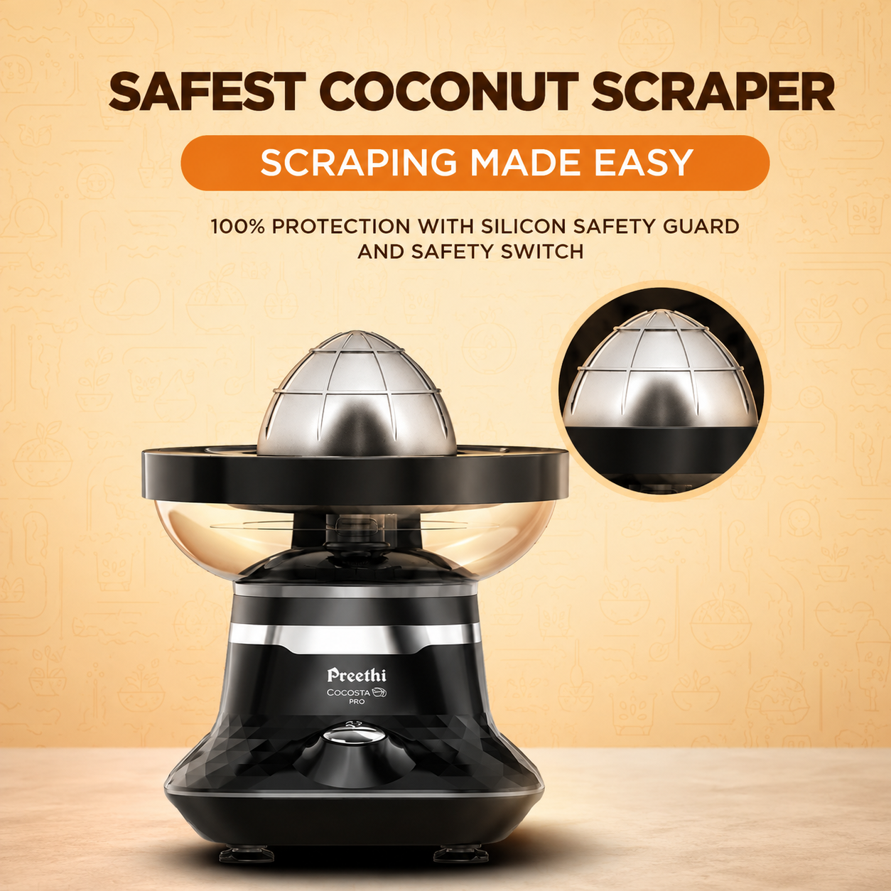 Preethi Cocosta Pro KP002 Coconut Scraper & Citrus Juicer – 100W