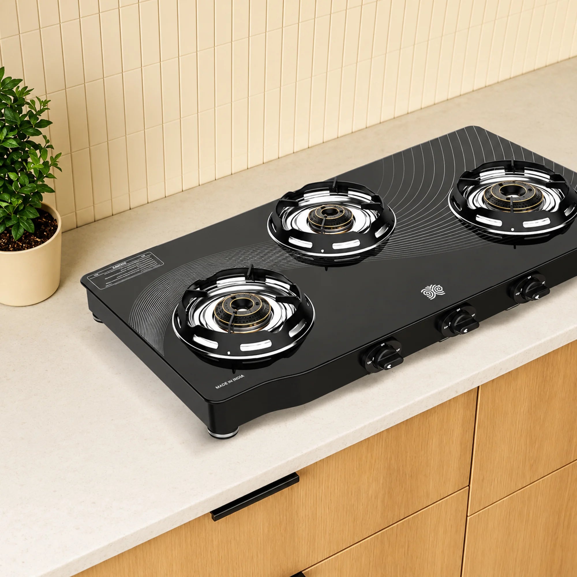 Butterfly Renz 3 Burner 3 Star Glass Top Gas Stove – Black