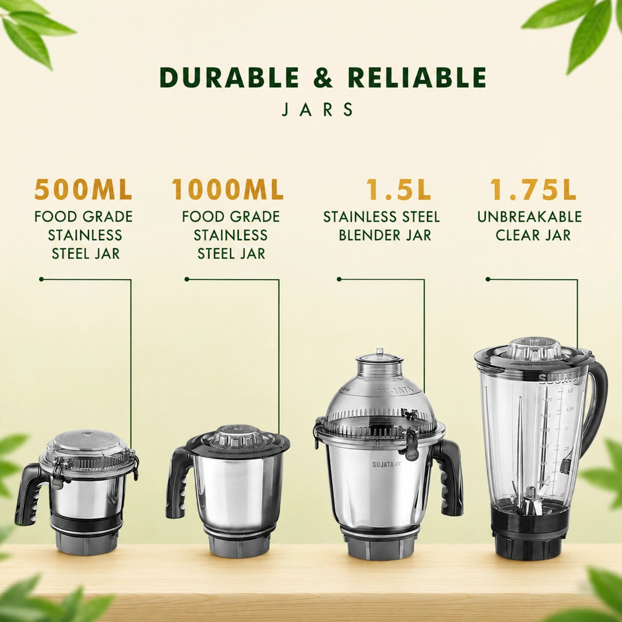 Sujata MG03 Mixer Grinder – 1000W with 4 Jars & Coconut Milk Extractor