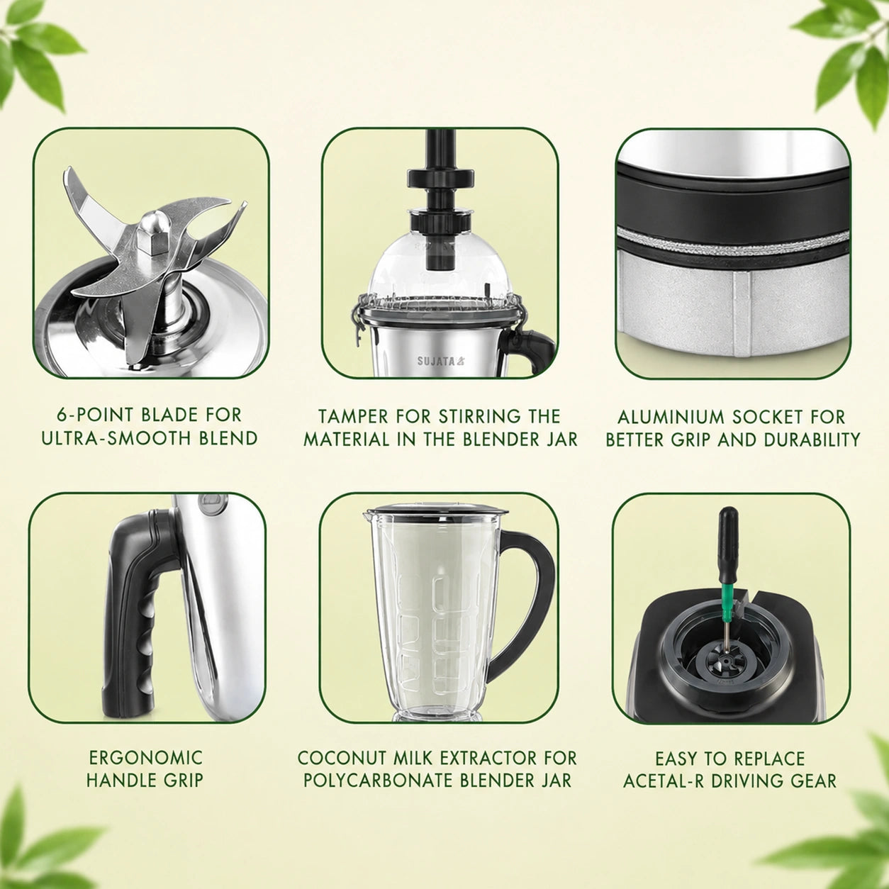 Sujata MG03 Mixer Grinder – 1000W with 4 Jars & Coconut Milk Extractor