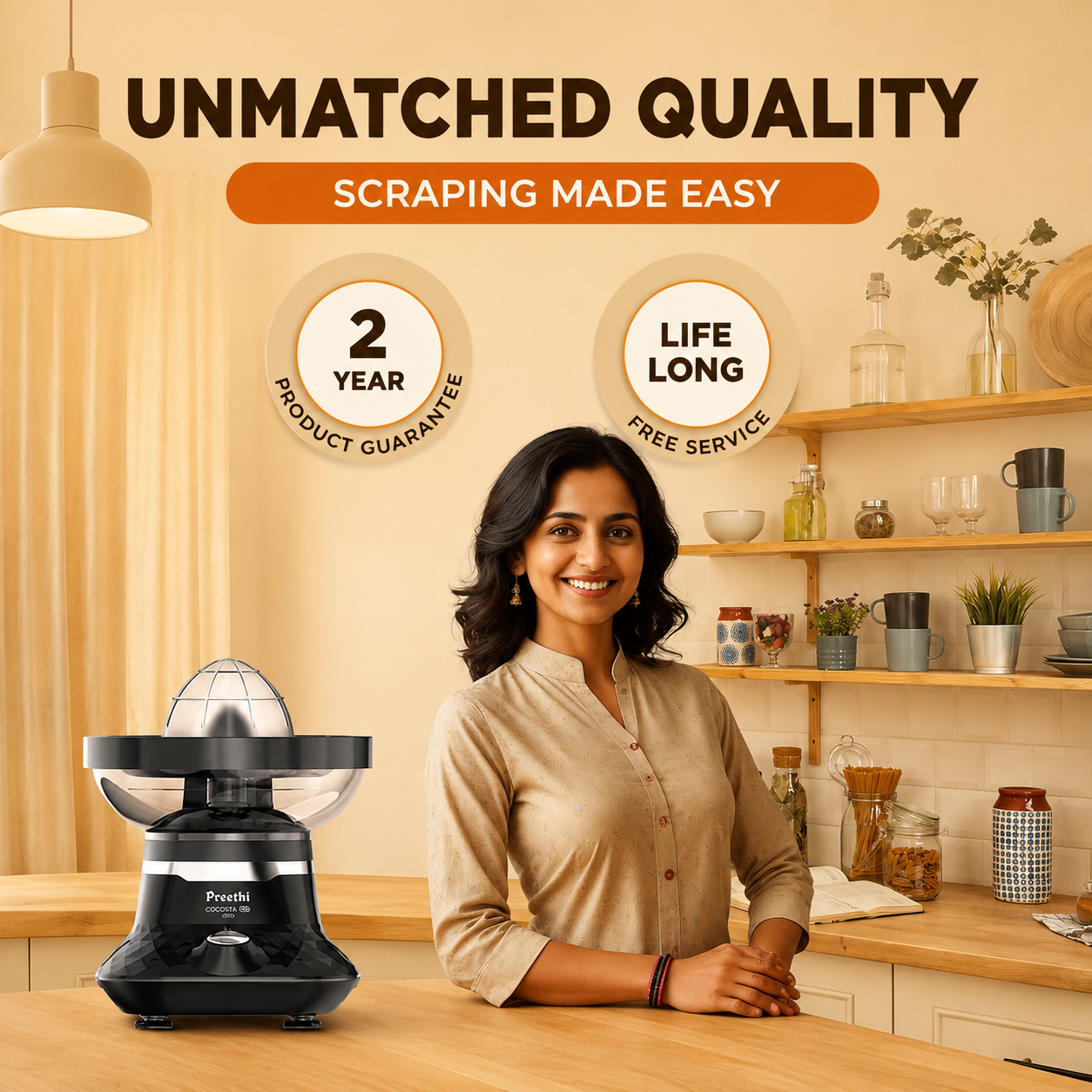 Preethi Cocosta Pro KP002 Coconut Scraper & Citrus Juicer – 100W