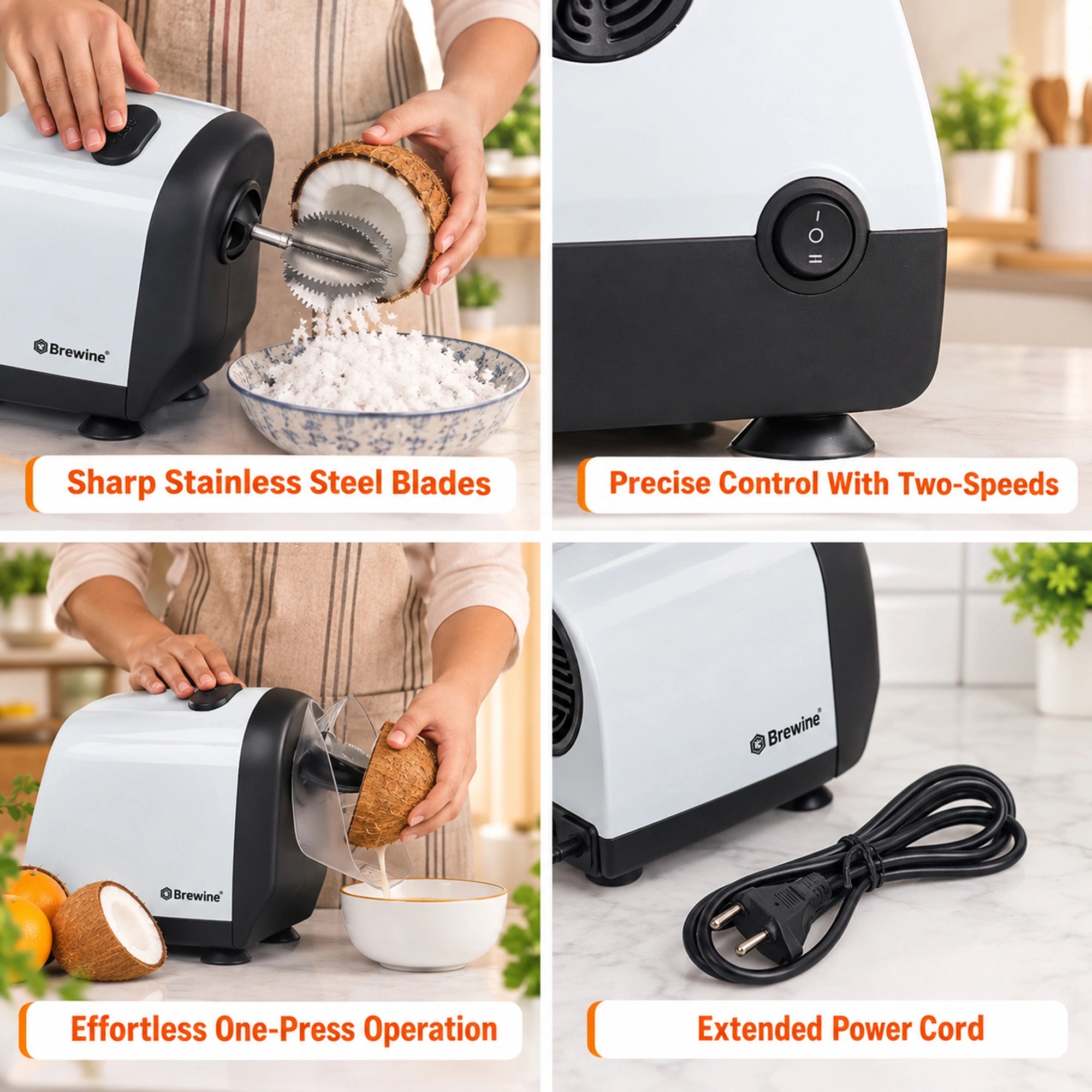 Brewine Coconut Scraper & Citrus Press 2-in-1 | 200W