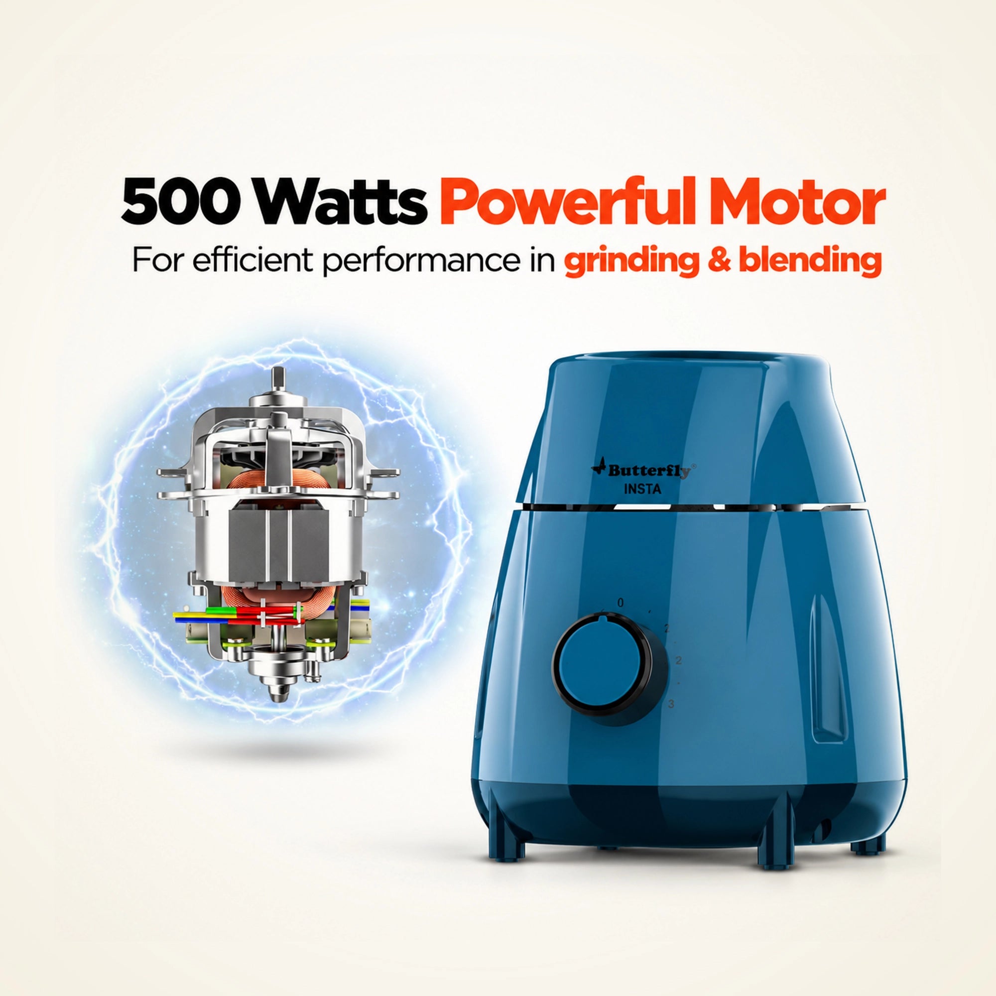 Butterfly Insta Mixer Grinder 500 Watts – 3 Stainless Steel Jars, Blue, 2 Years on Product Warranty.