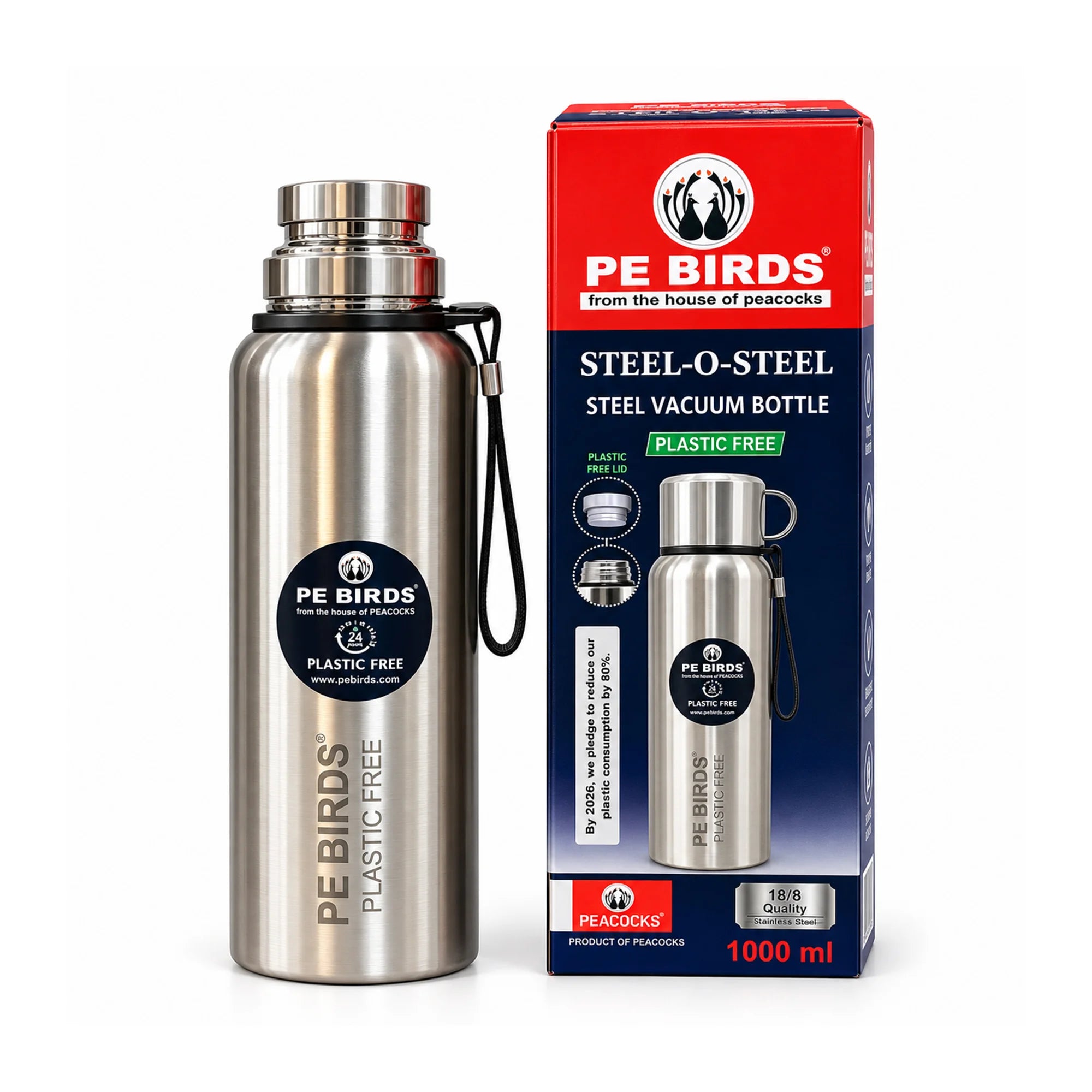 PE BIRDS Steel O Steel Vacuum Flask | Steel Lid & Double Wall