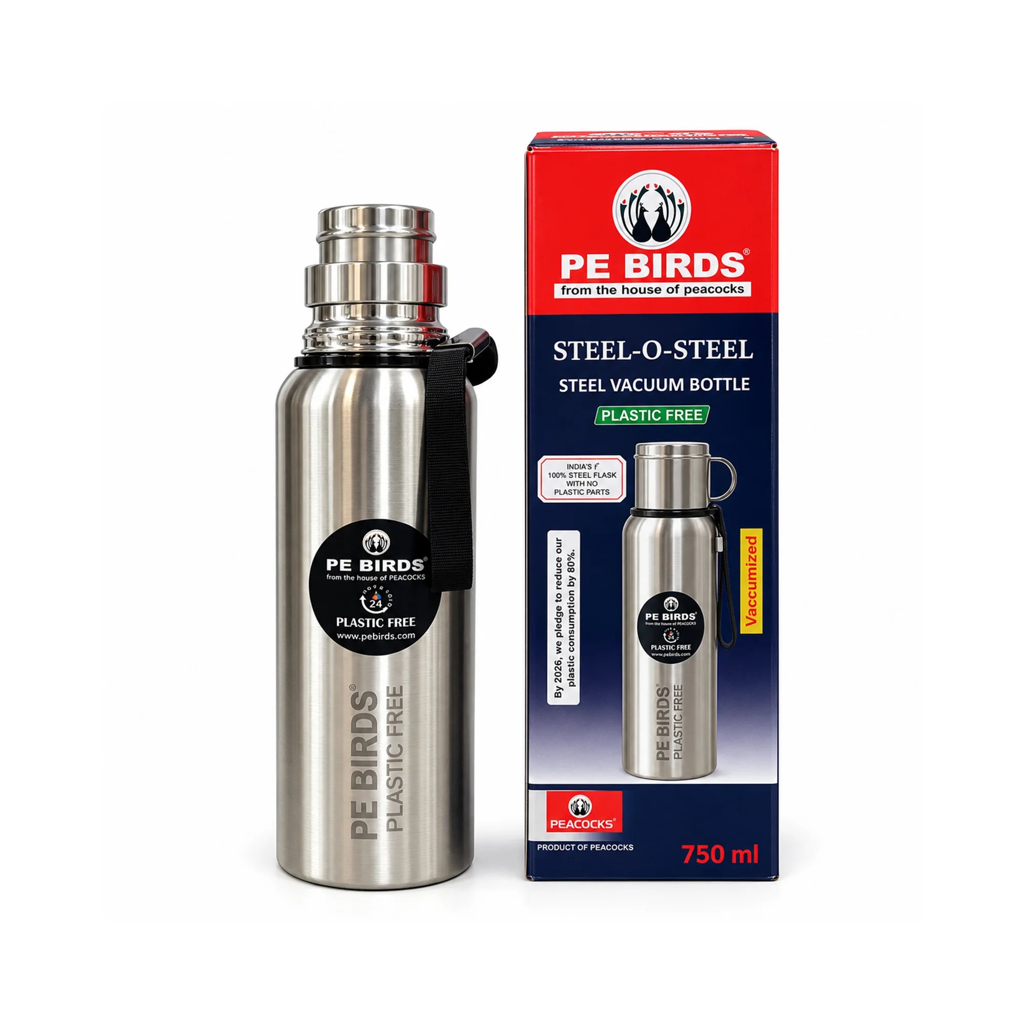 PE BIRDS Steel O Steel Vacuum Flask | Steel Lid & Double Wall