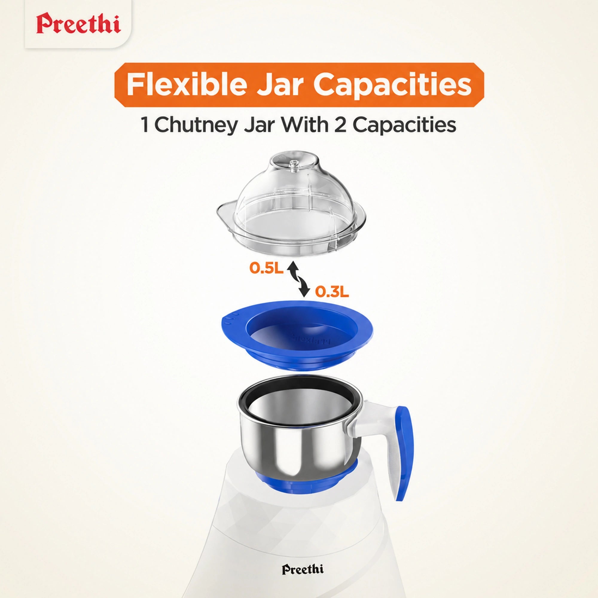 Preethi Blue Leaf Gold 5.0 750W Mixer Grinder | 3 Jars