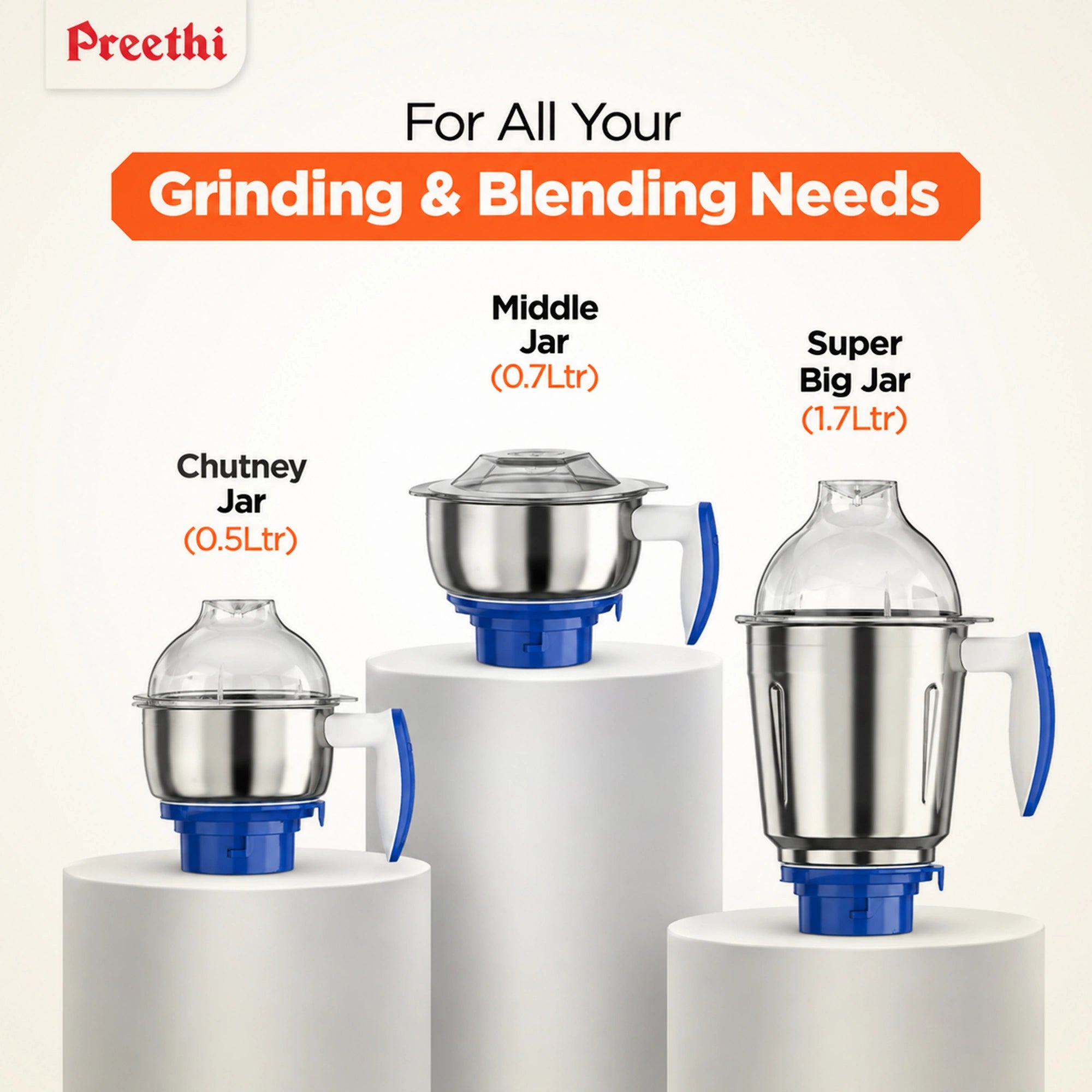 Preethi Blue Leaf Gold 5.0 750W Mixer Grinder | 3 Jars