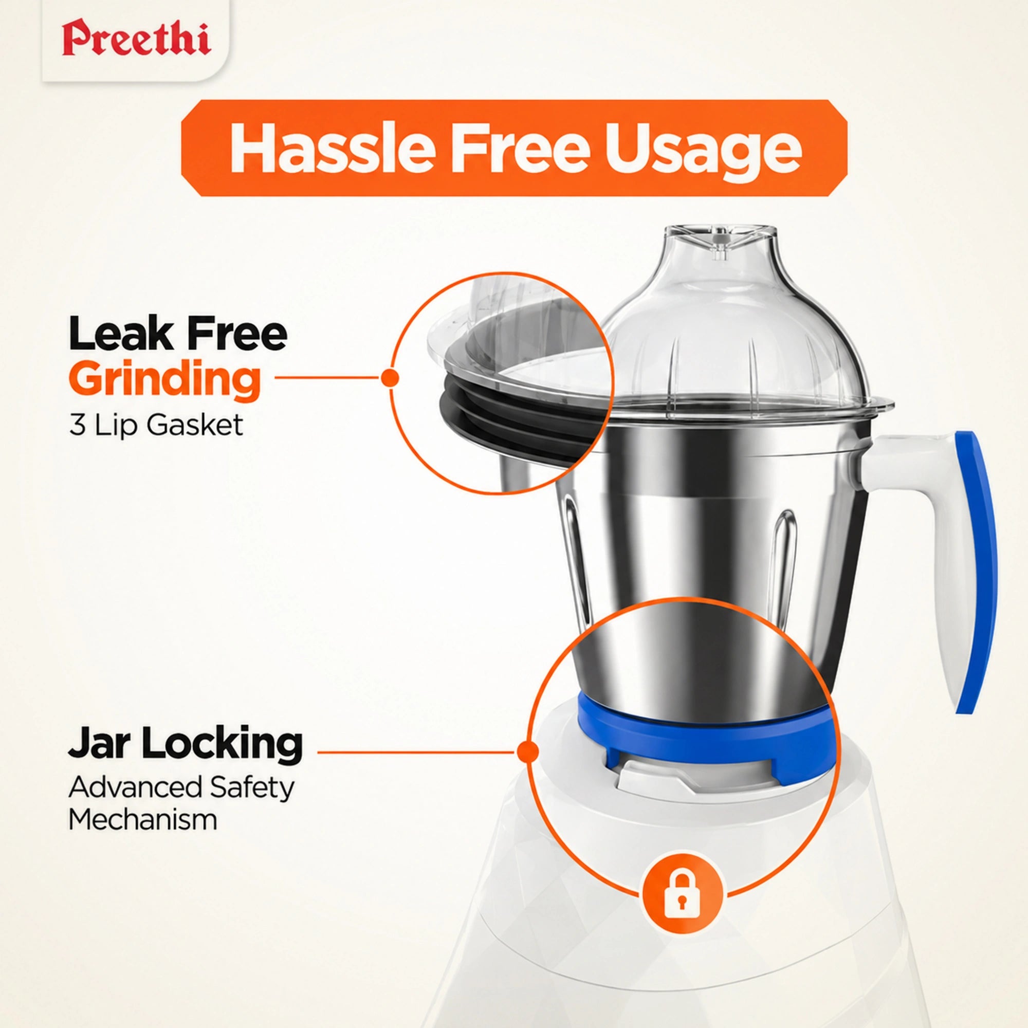 Preethi Blue Leaf Gold 5.0 750W Mixer Grinder | 3 Jars