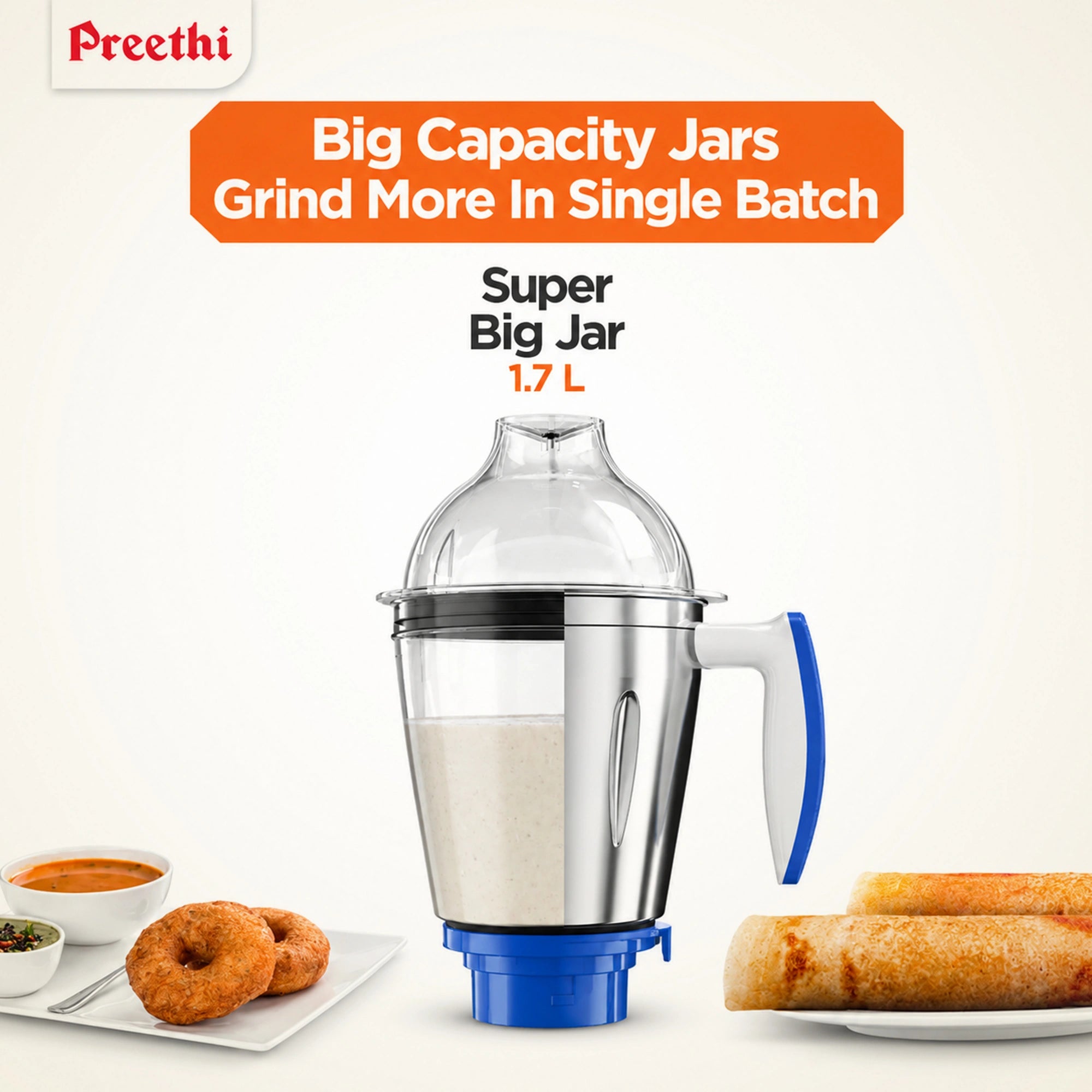 Preethi Blue Leaf Gold 5.0 750W Mixer Grinder | 3 Jars