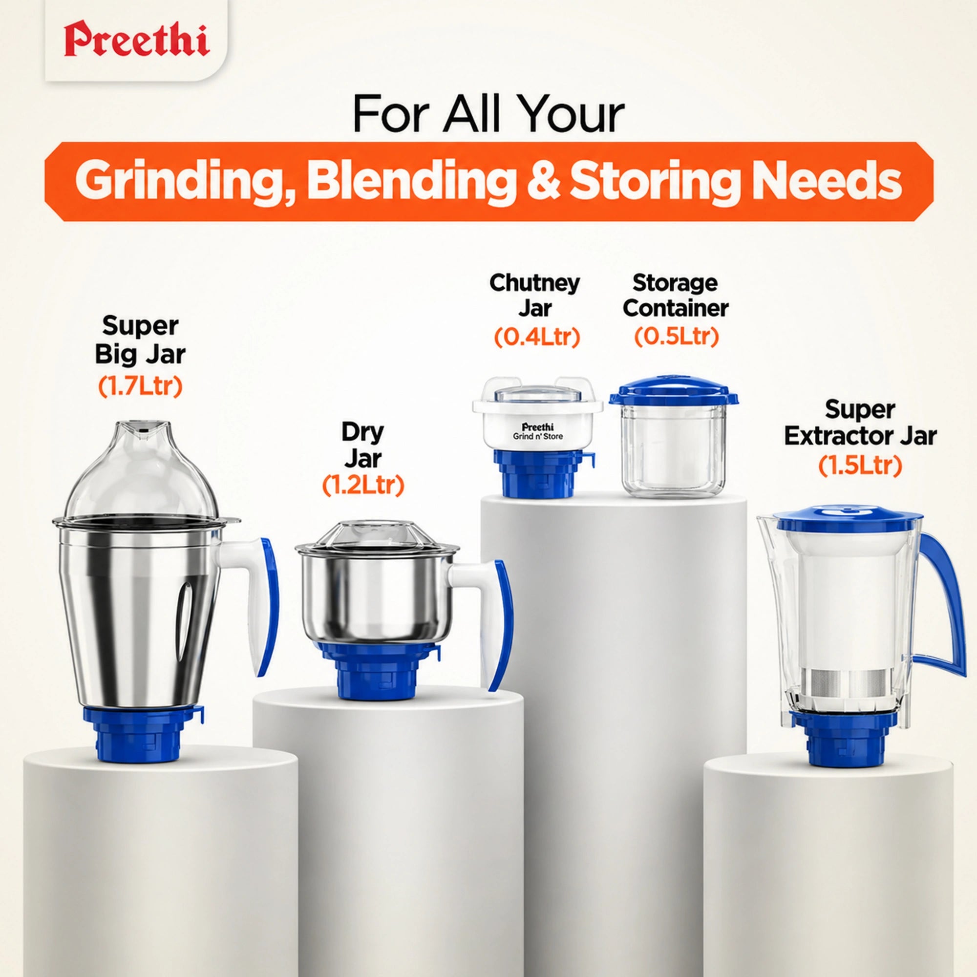 Preethi Blue Leaf Platinum 5.0 750W Mixer Grinder | 4 Jars