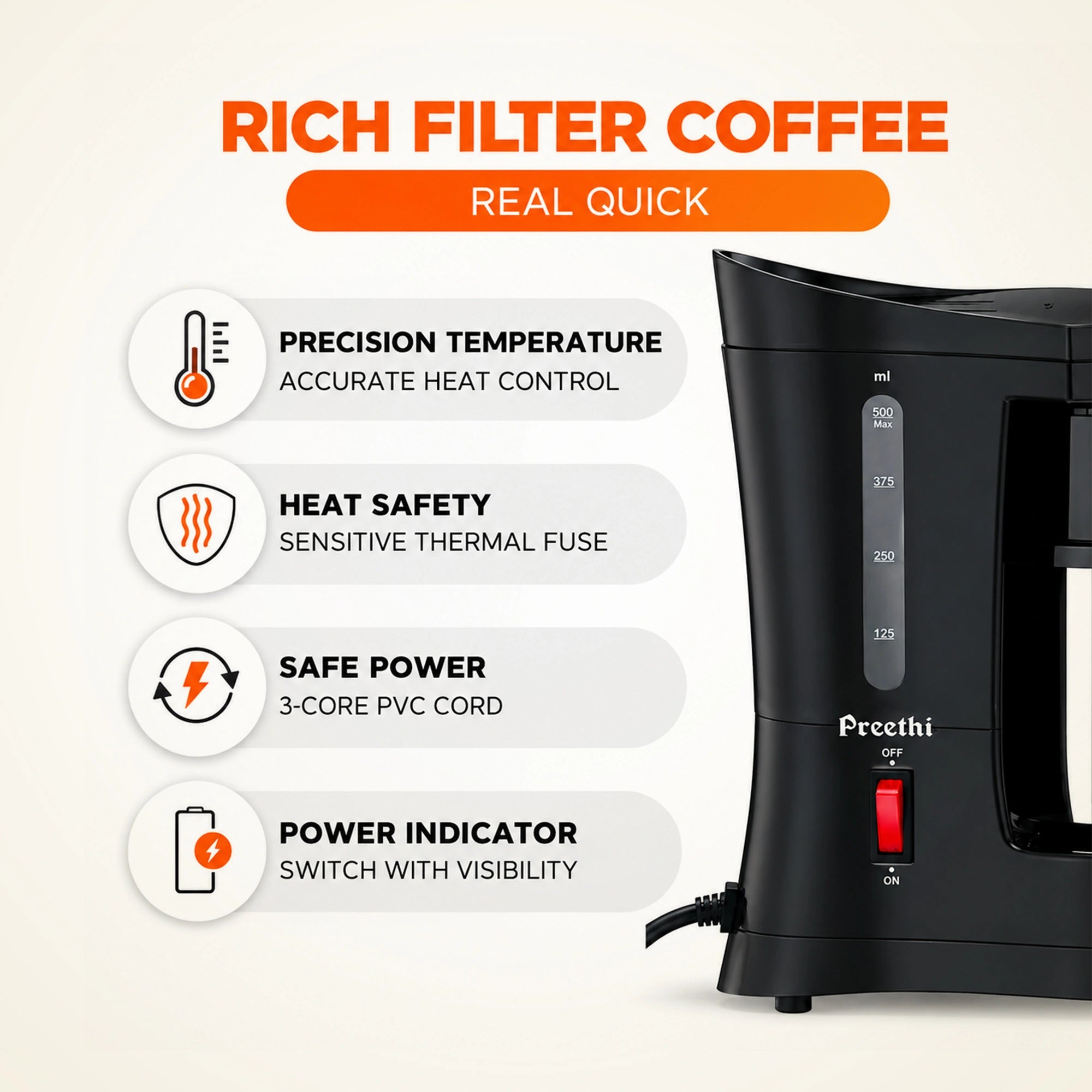 Preethi Cafe Zest CM 210 450W Coffee Maker | Eswaran Appliances