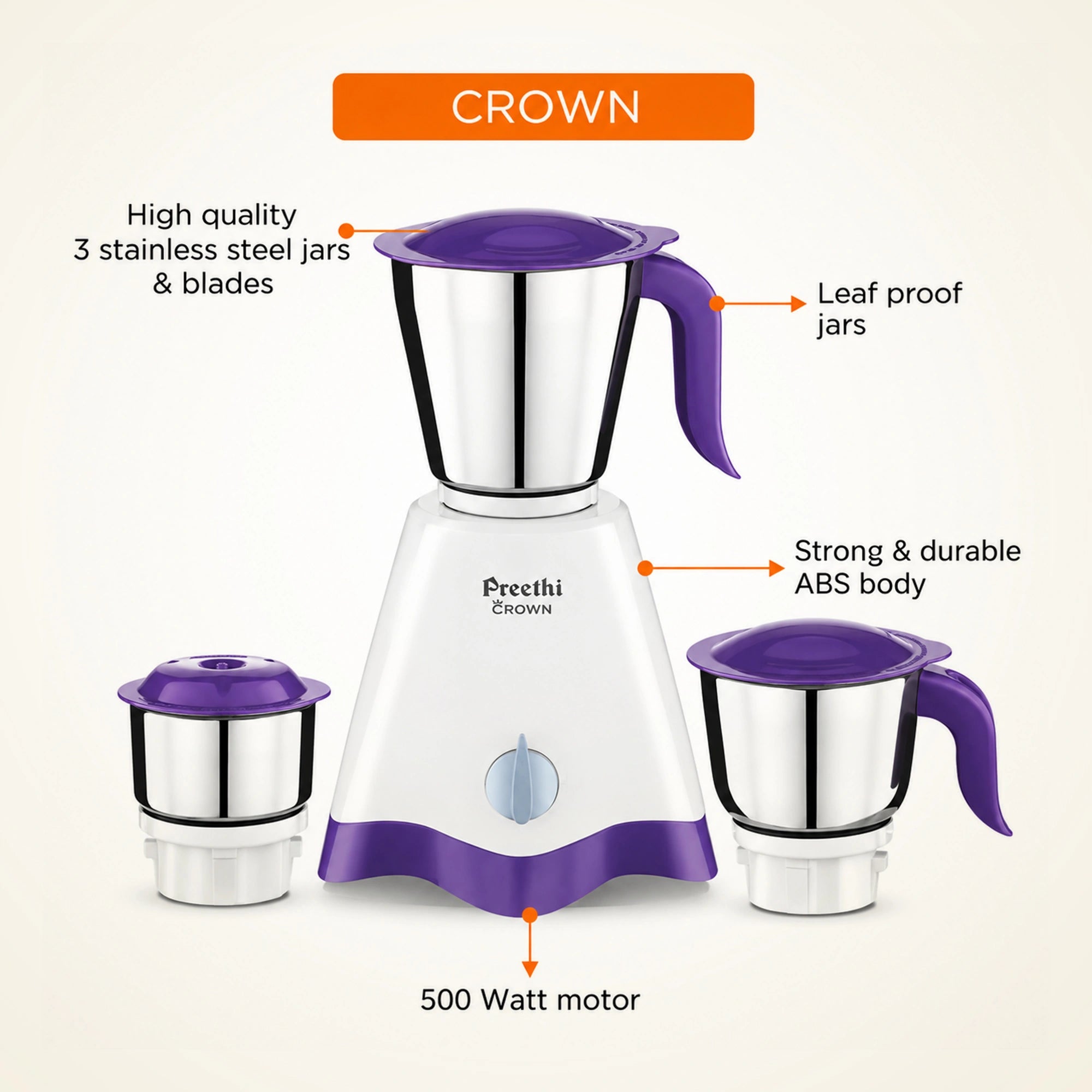 Preethi Crown MG205 500W Mixer Grinder | Eswaran Appliances