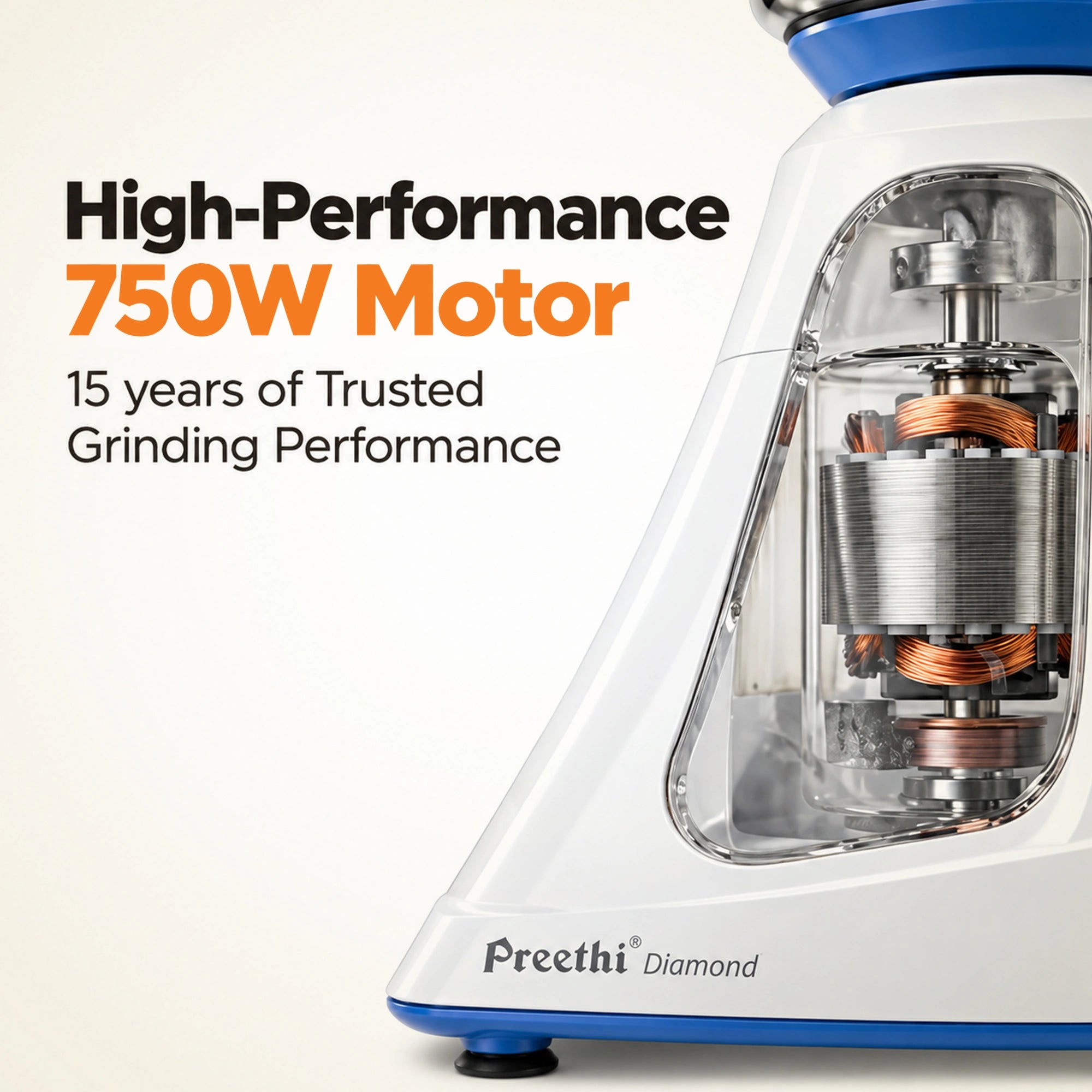 Preethi Blue Leaf Diamond 750W Mixer Grinder | 3 Jars