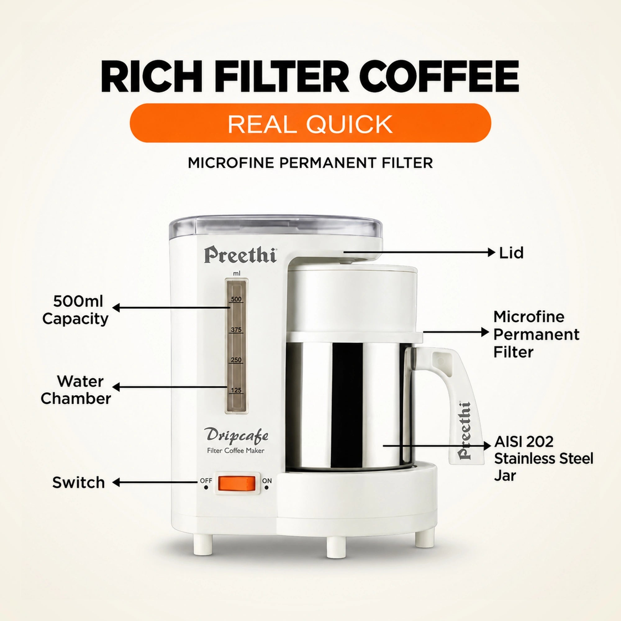 Preethi Dripcafe CM 208 450W Coffee Maker | Eswaran Appliances