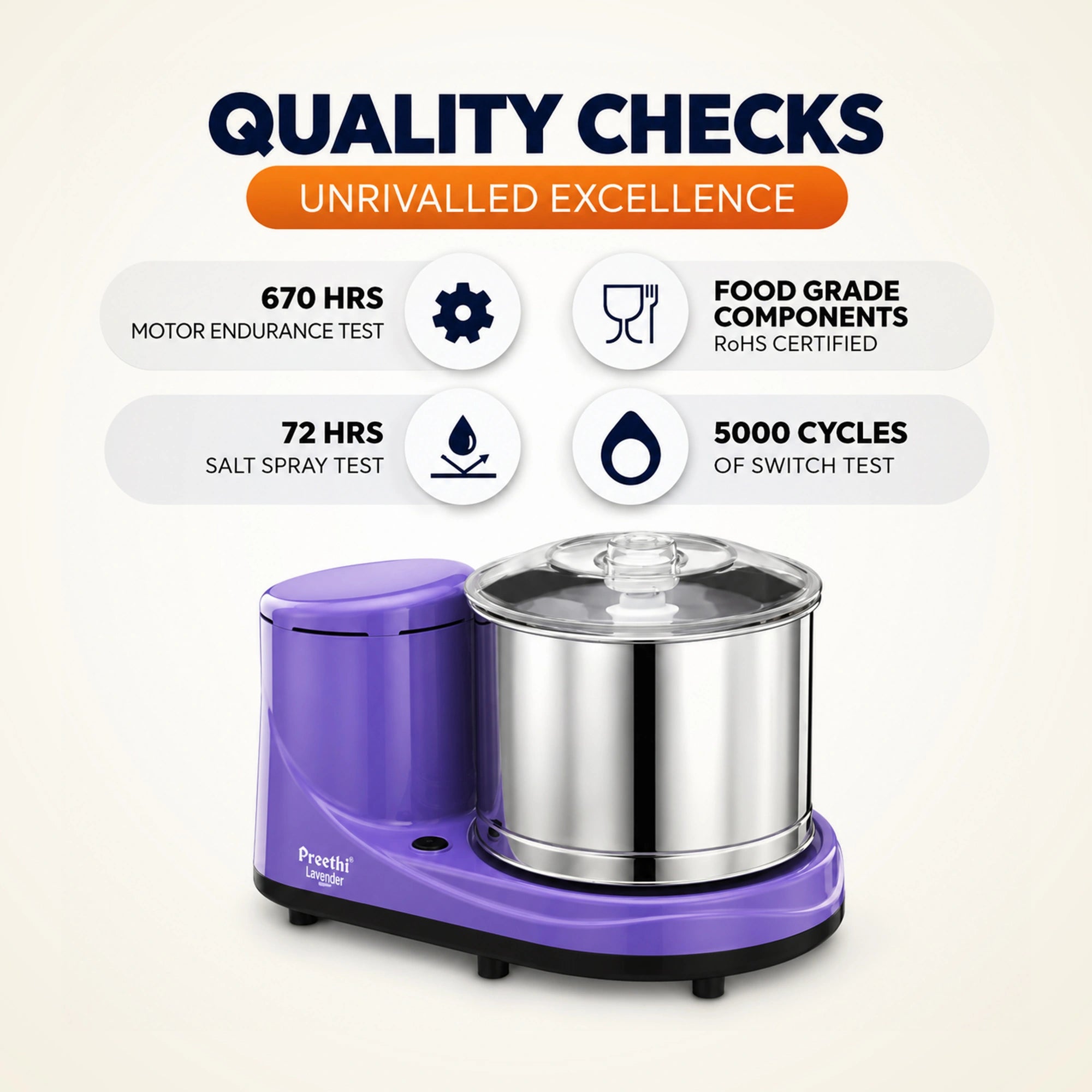 Preethi Lavender Grind 2L Wet Grinder 150W | WG 905