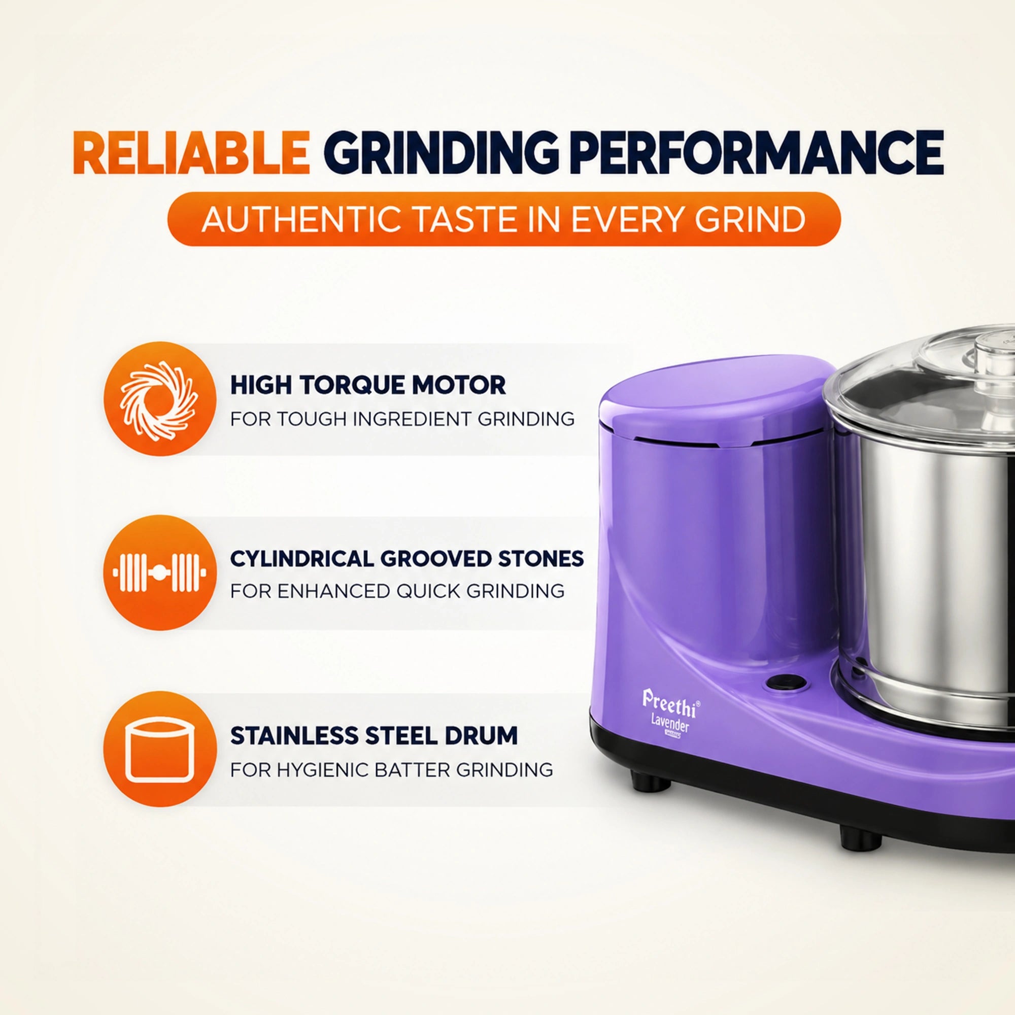 Preethi Lavender Grind 2L Wet Grinder 150W | WG 905