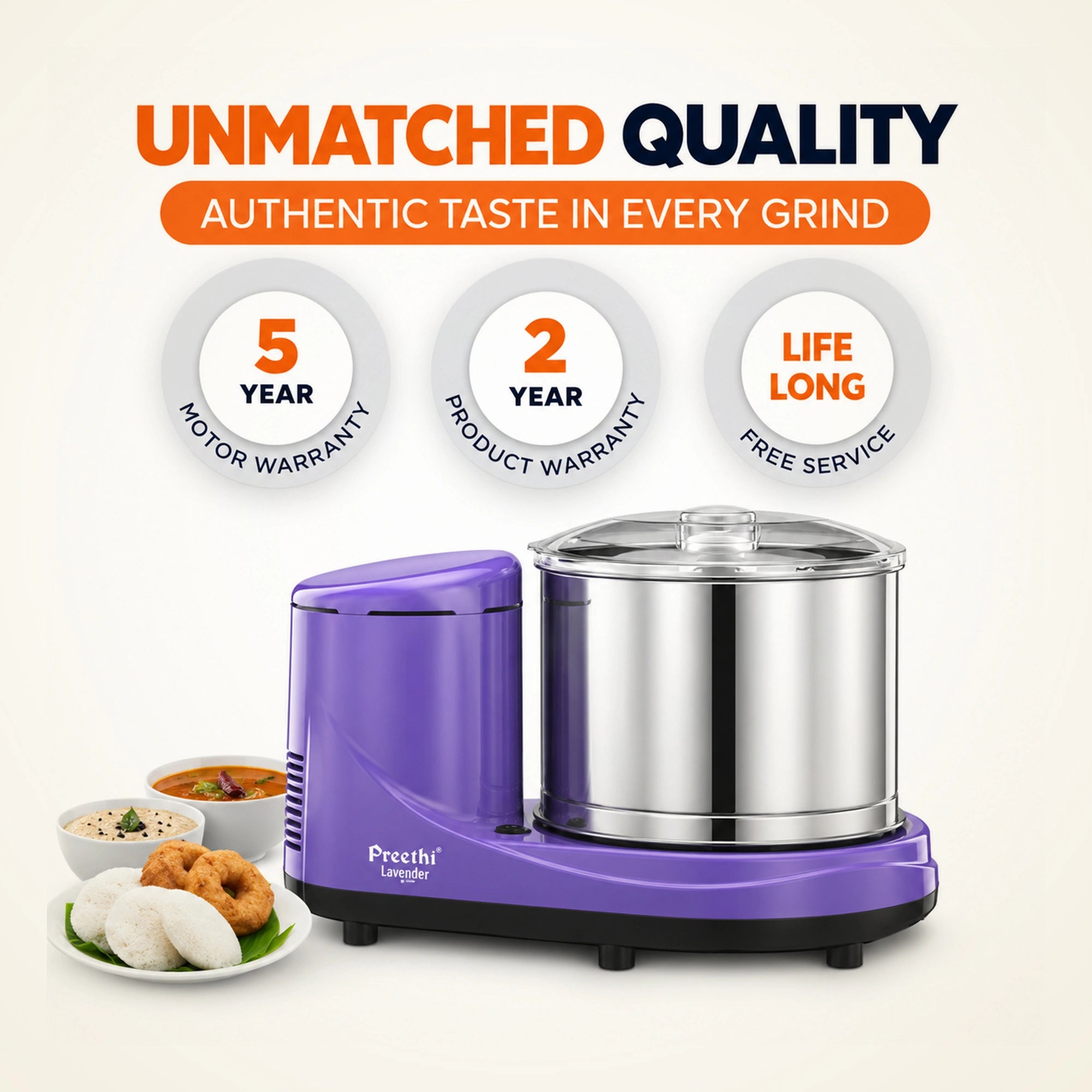 Preethi Lavender Grind 2L Wet Grinder 150W | WG 905