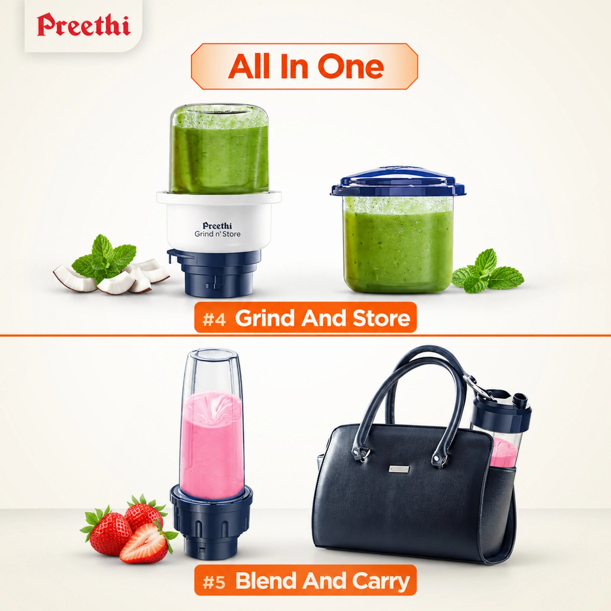 Preethi Blue Leaf Titanium 15.0 1000W Mixer Grinder | MG-281