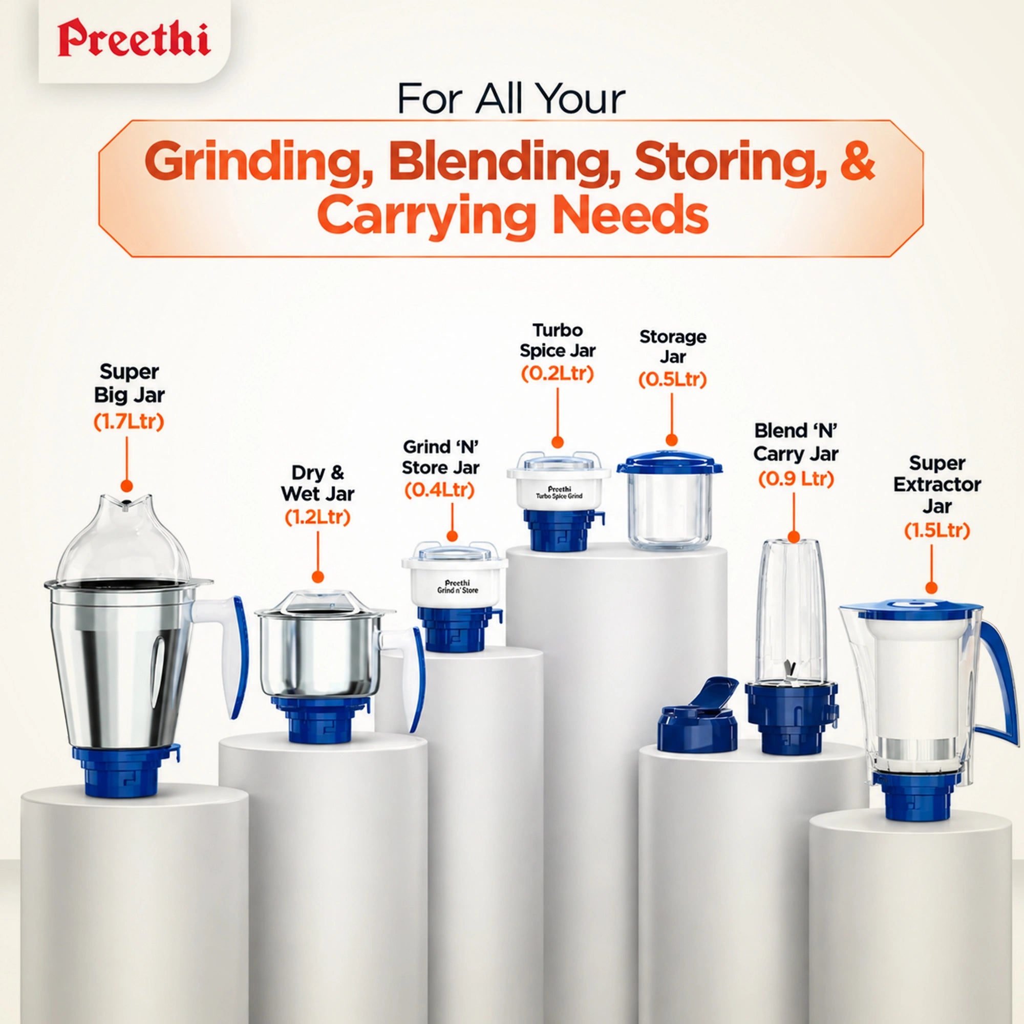 Preethi Blue Leaf Titanium 15.0 1000W Mixer Grinder | MG-281