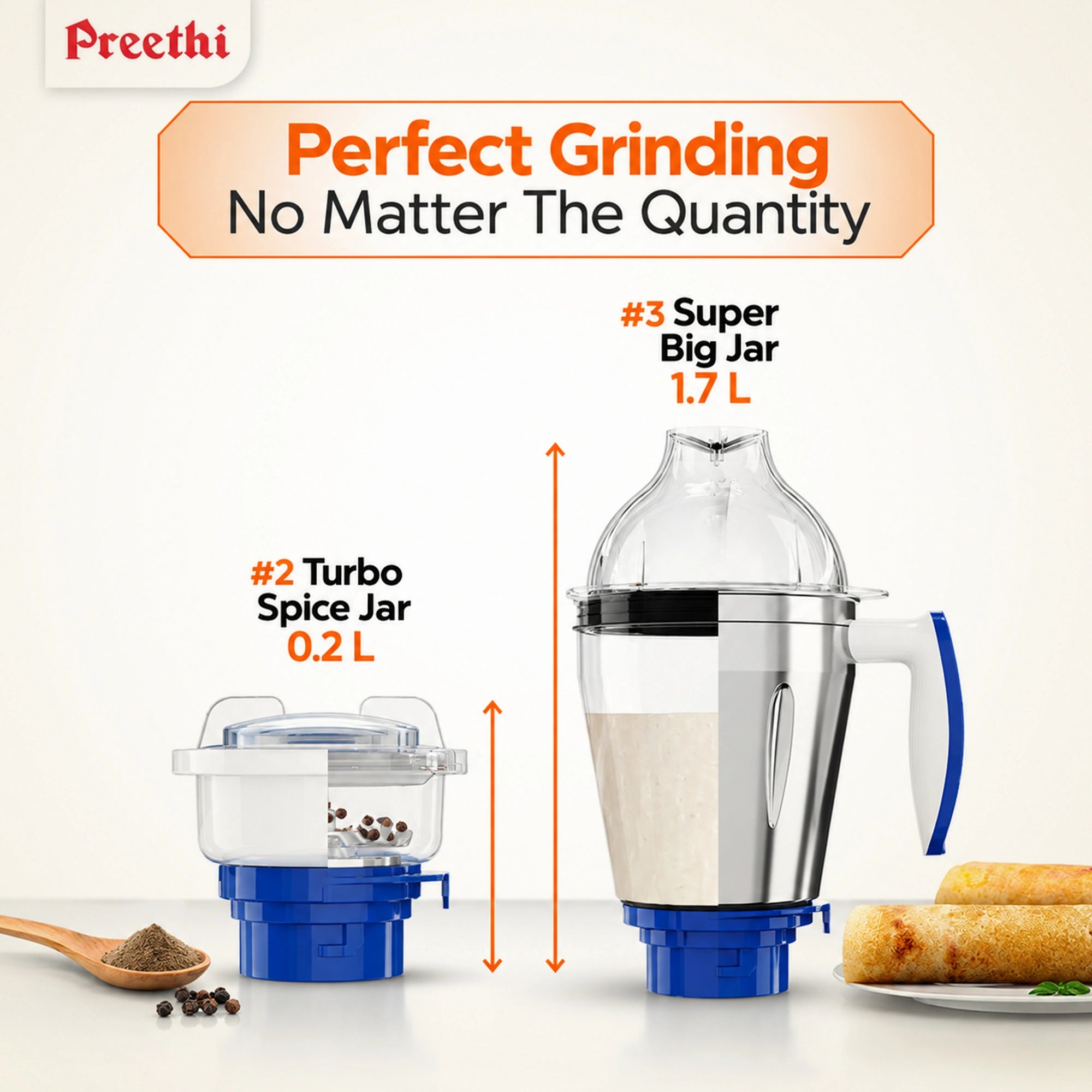Preethi Blue Leaf Titanium 15.0 1000W Mixer Grinder | MG-281