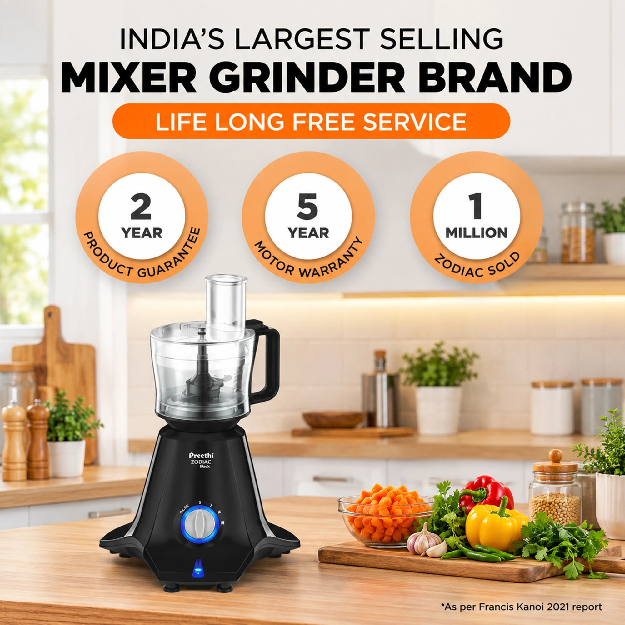 Preethi Zodiac Black MG261 750W Mixer Grinder | Eswaran Appliances