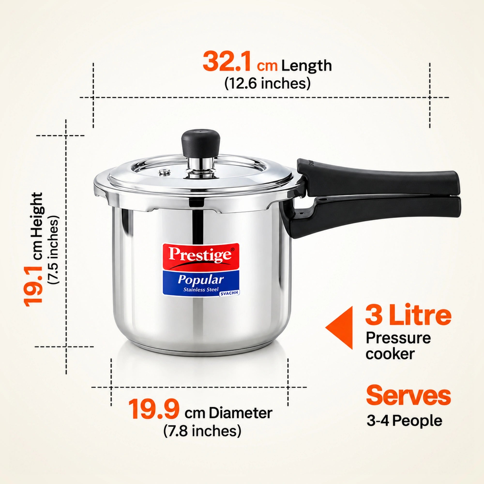 Prestige SS popular  3L Stainless Steel Pressure Cooker