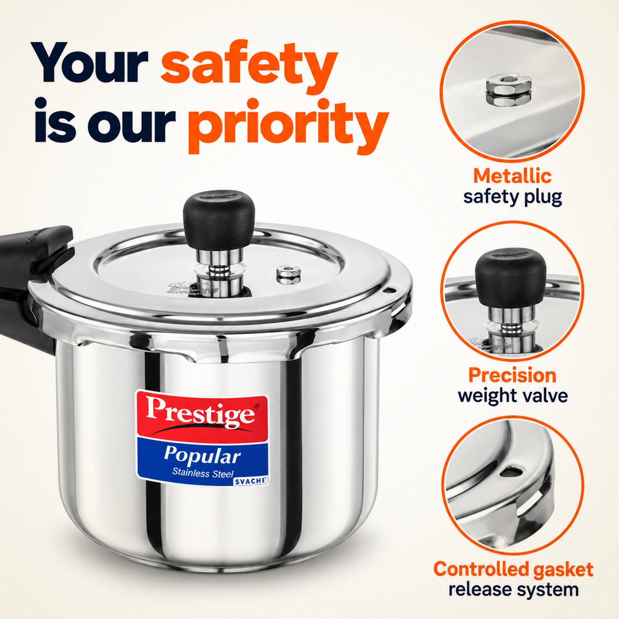 Prestige SS popular  3L Stainless Steel Pressure Cooker