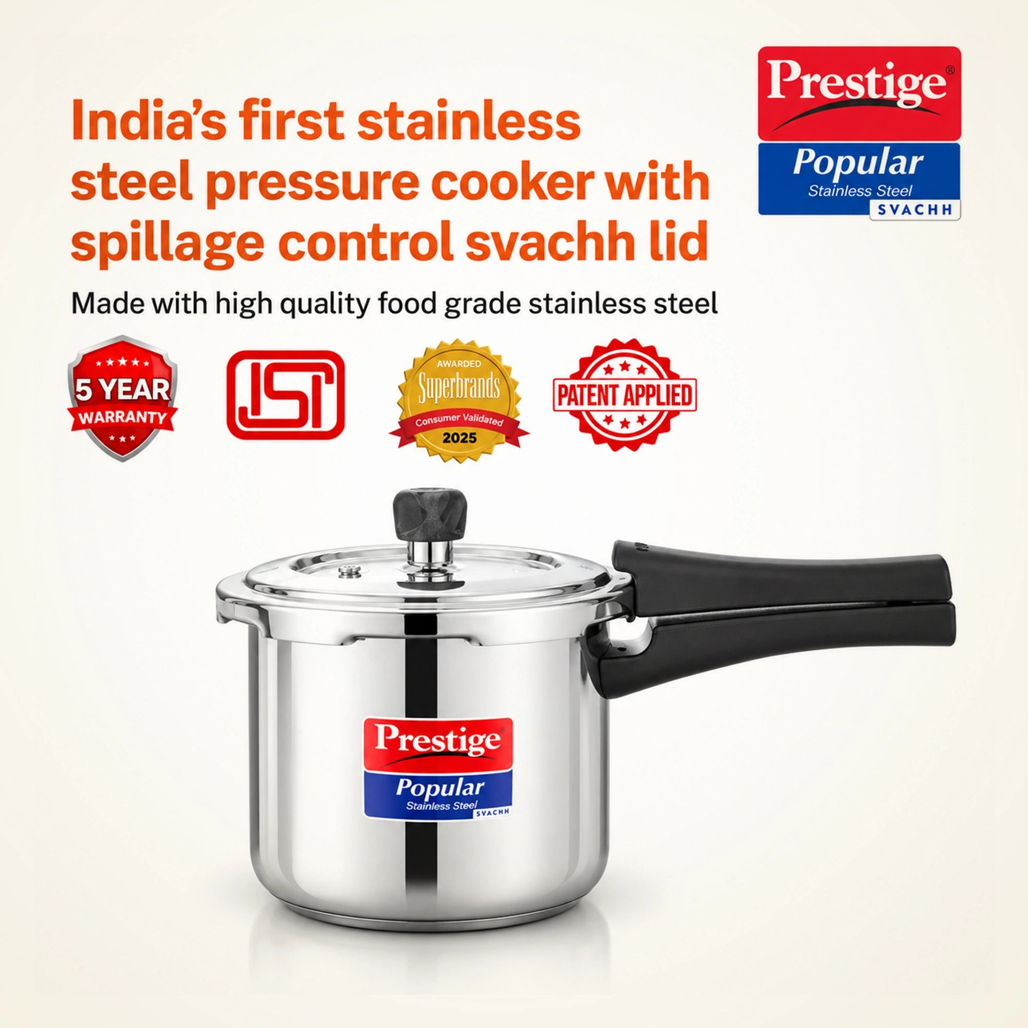 Prestige SS popular  3L Stainless Steel Pressure Cooker