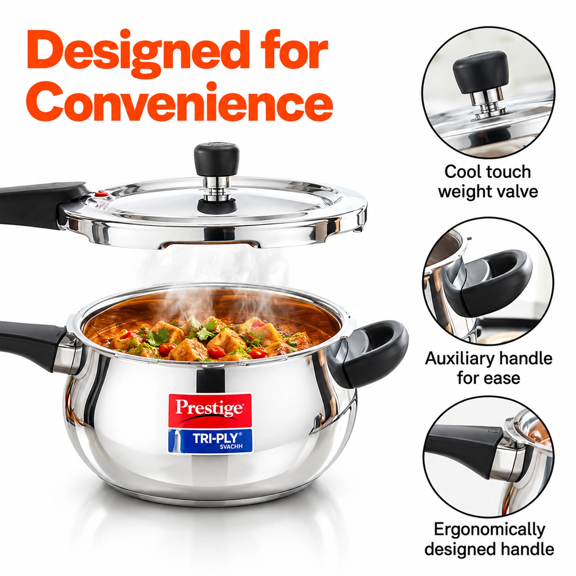 Prestige Svachh Tri-Ply Handi Pressure Cooker 3L | Buy Online