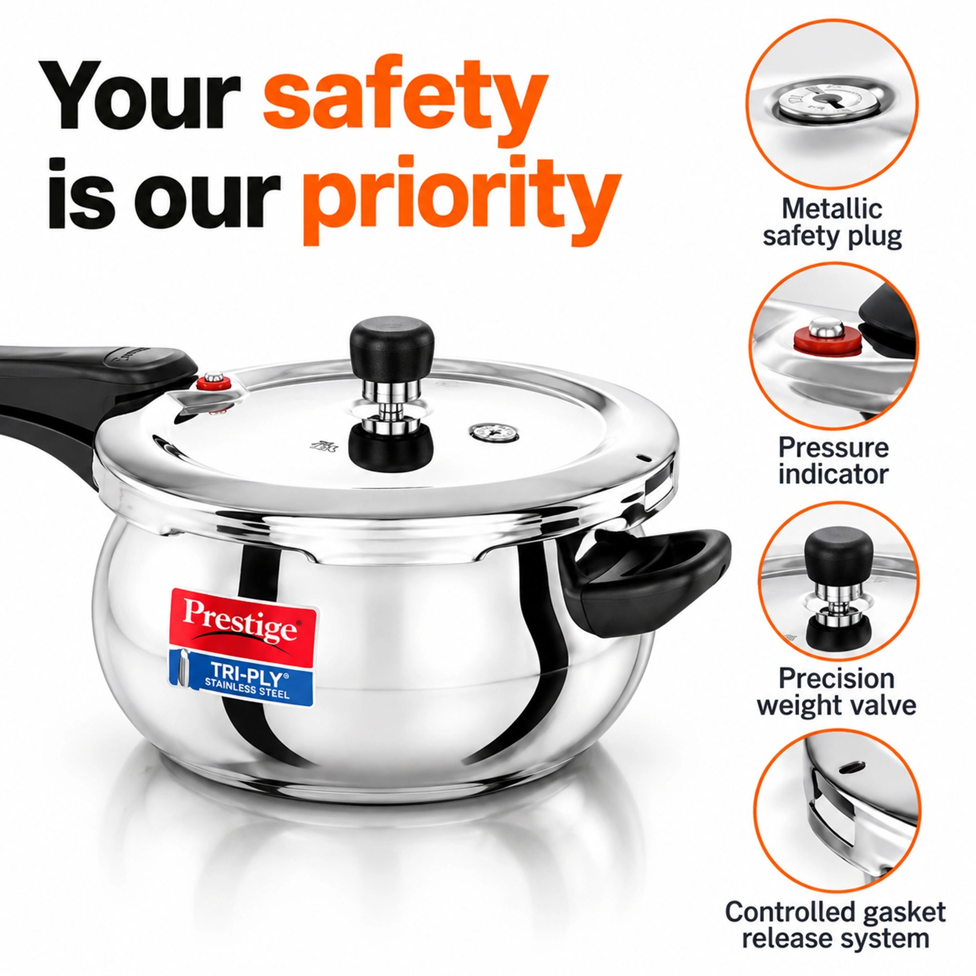 Prestige Svachh Tri-Ply Handi Pressure Cooker 3L | Buy Online