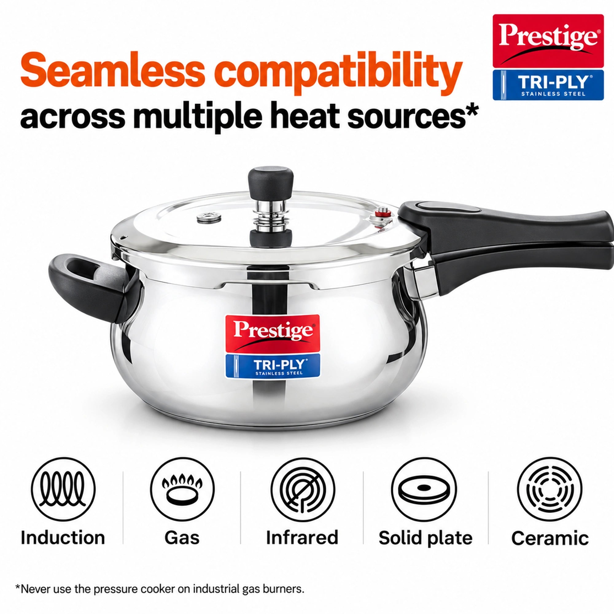 Prestige Svachh Tri-Ply Handi Pressure Cooker 3L | Buy Online
