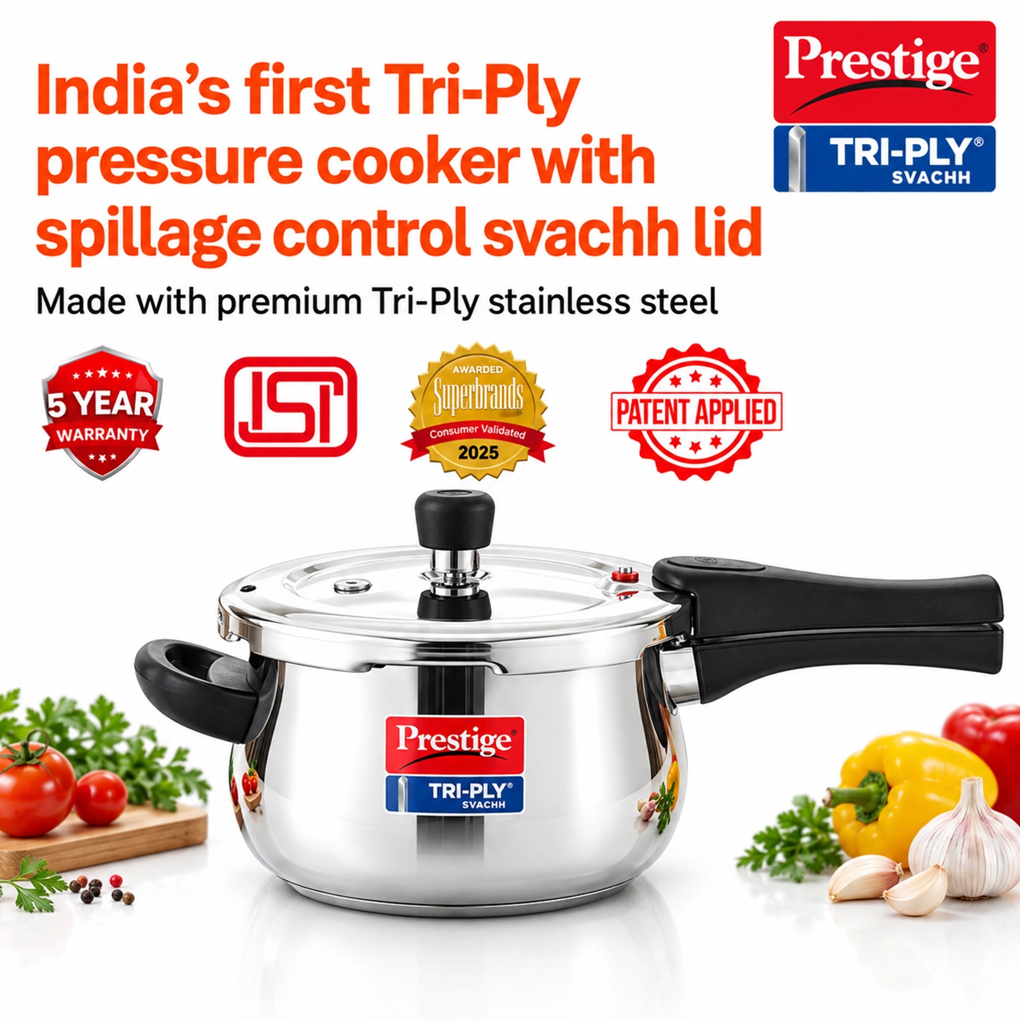 Prestige Svachh Tri-Ply Handi Pressure Cooker 3L | Buy Online
