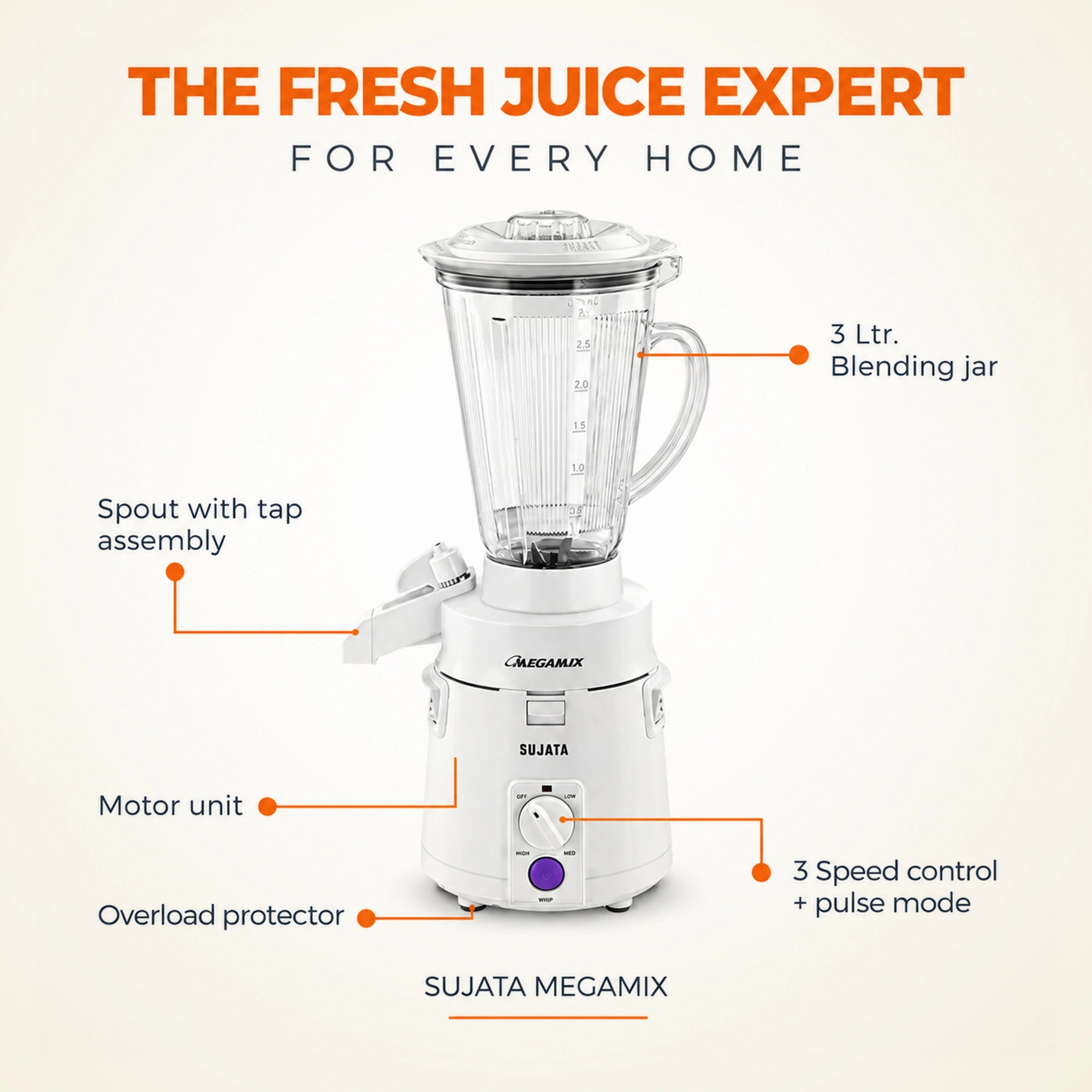 Sujata Megamix 900W Mixer Blender 3L | Eswaran Appliances