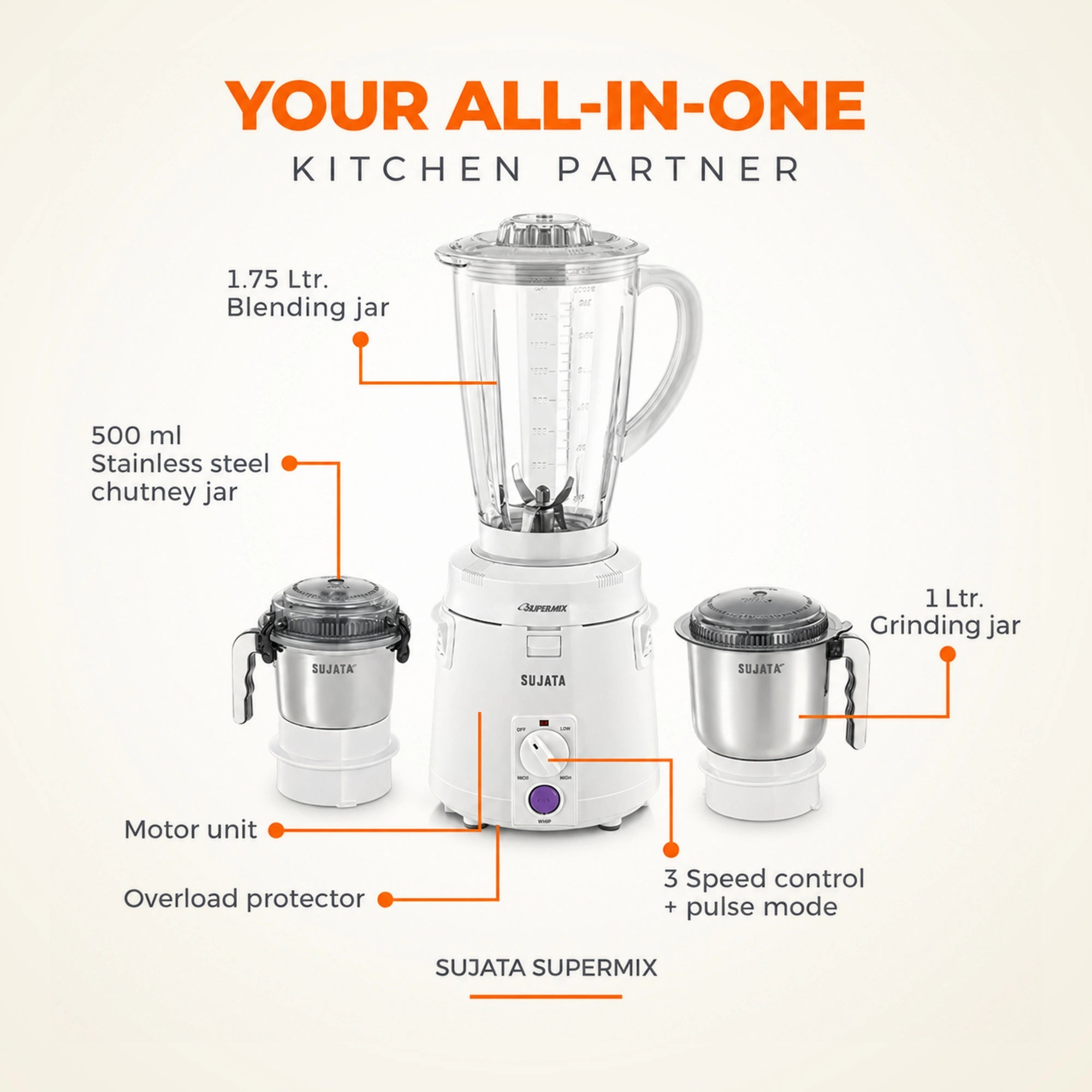 Sujata Supermix 900W Mixer Grinder | Eswaran Appliances