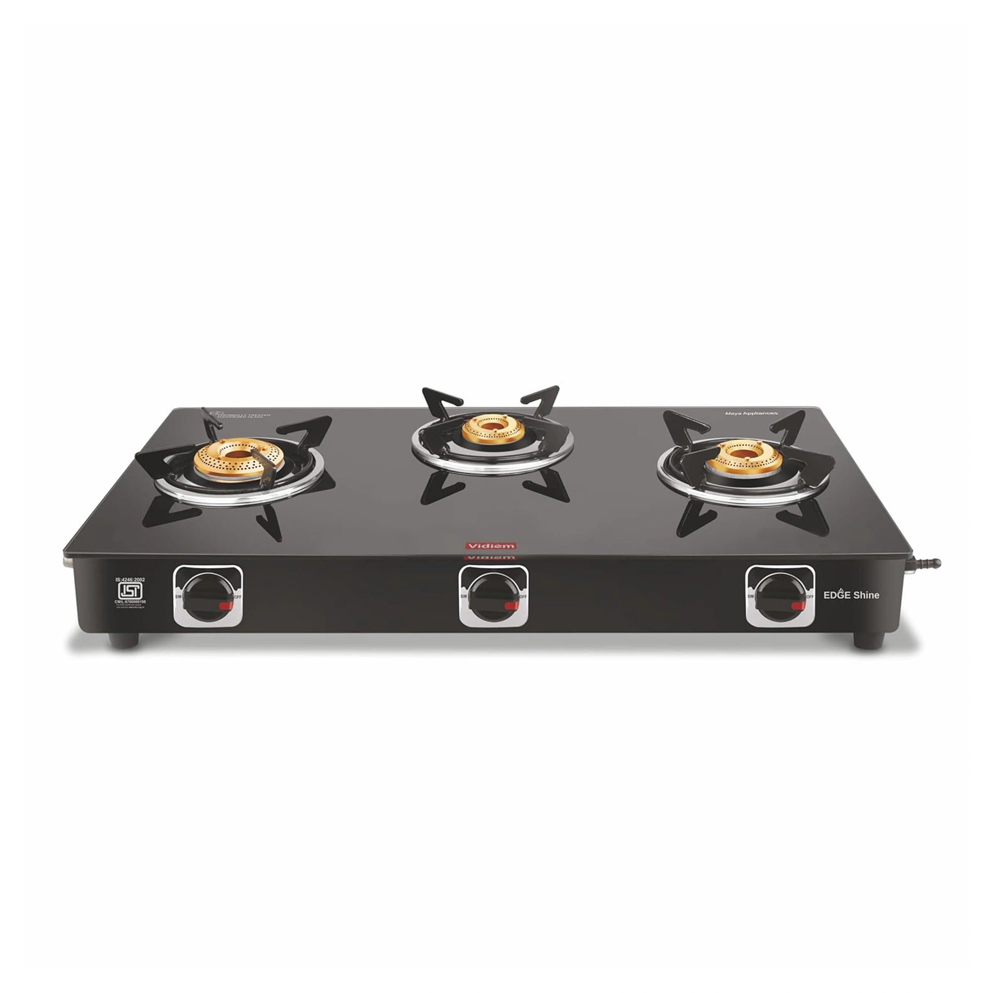 Vidiem Edge Shine 3 Burner Gas Stove | Eswaran Appliances
