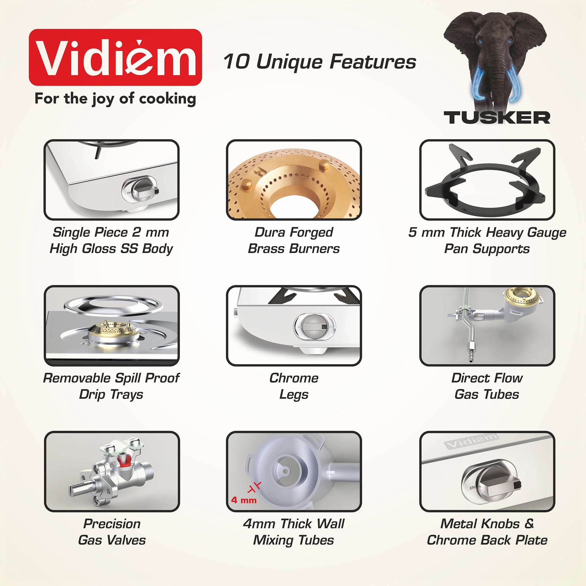 Vidiem Tusker 3 Burner Gas Stove | Eswaran Appliances