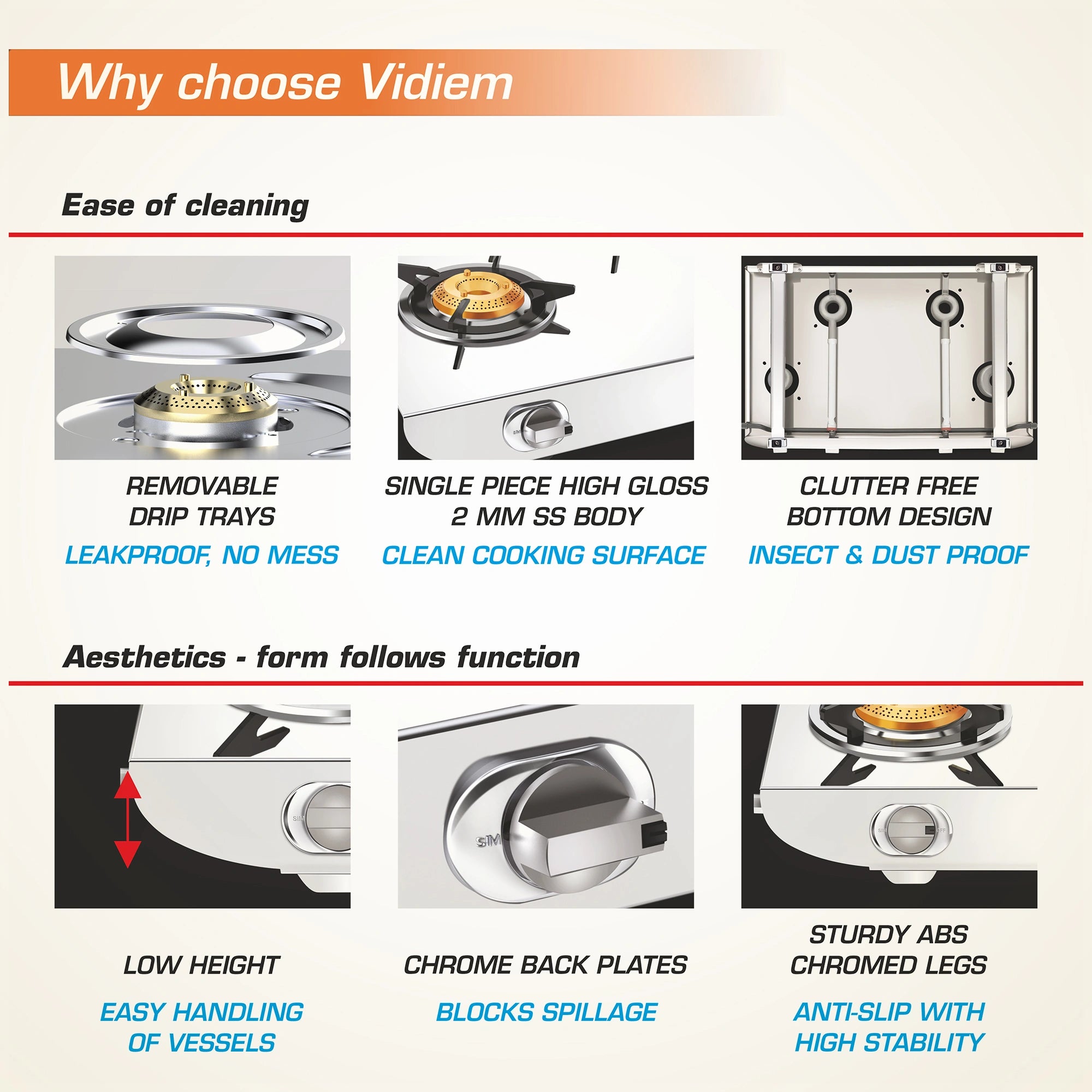Vidiem Tusker 3 Burner Gas Stove | Eswaran Appliances